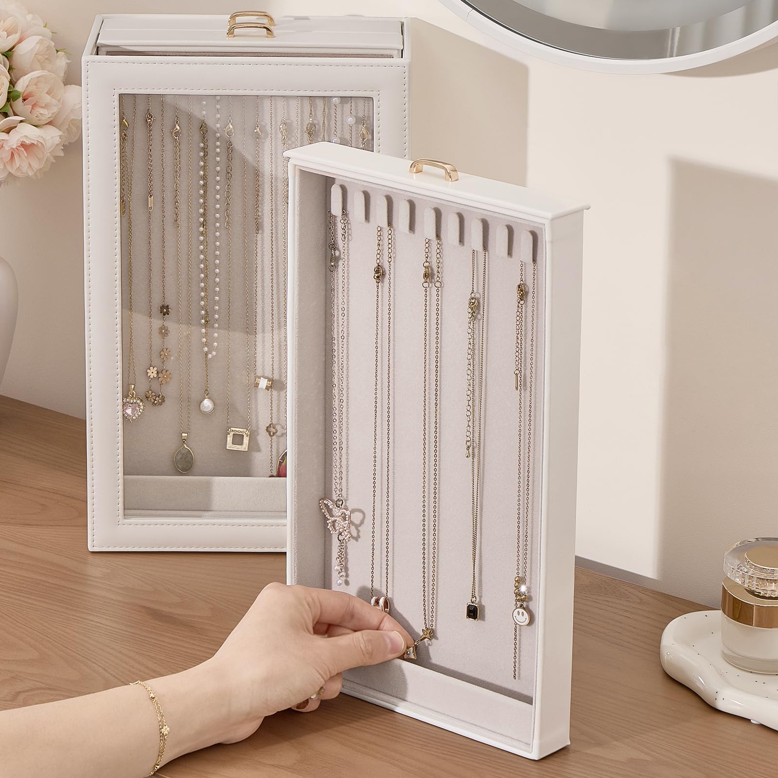 Lolalet Organizzatore Verticale per Collane – Scatola 3 Cassetti, 3 Livelli, 30 Ganci, Antigroviglio, Salvaspazio, Bianco