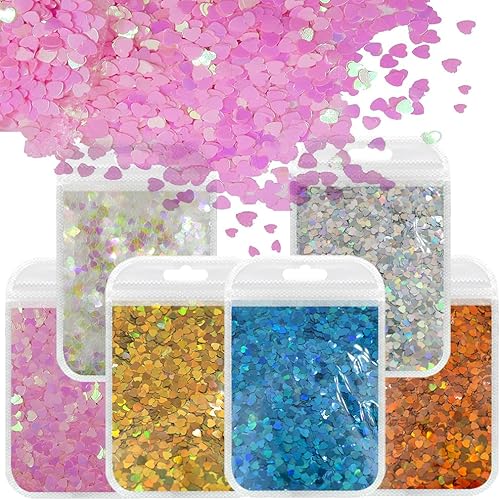 Lifextol Paquete de 2.12 oz con purpurina en forma de corazón Mylar rosa iridiscente para maquillaje de uñas con purpurina y lentejuelas para