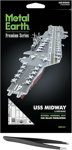 Metal Earth Fascinations Premium Series USS Midway - Kit de portaaviones modelo de metal 3D con pinzas