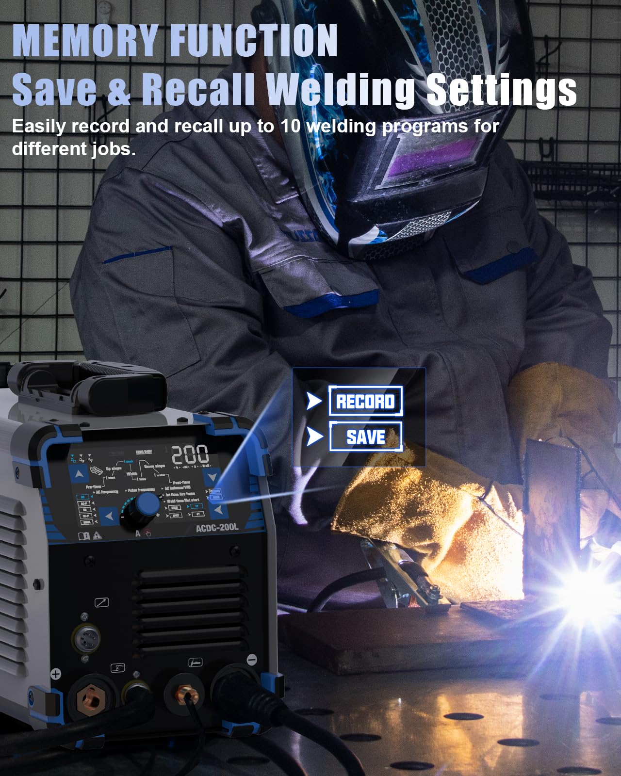 AZZUNO Soudeur TIG en aluminium 200 A AC/DC, soudage TIG 10 en 1 avec