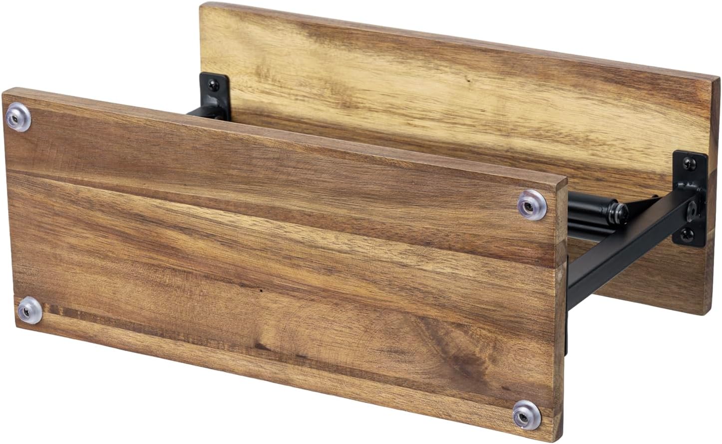 MyGift Premium Solid Acacia Wood Paper Towel Holder with Top Display Shelf and Matte Black Metal Frame, Freestanding Kitchen Countertop Disposable Roll Dispenser Storage Rack