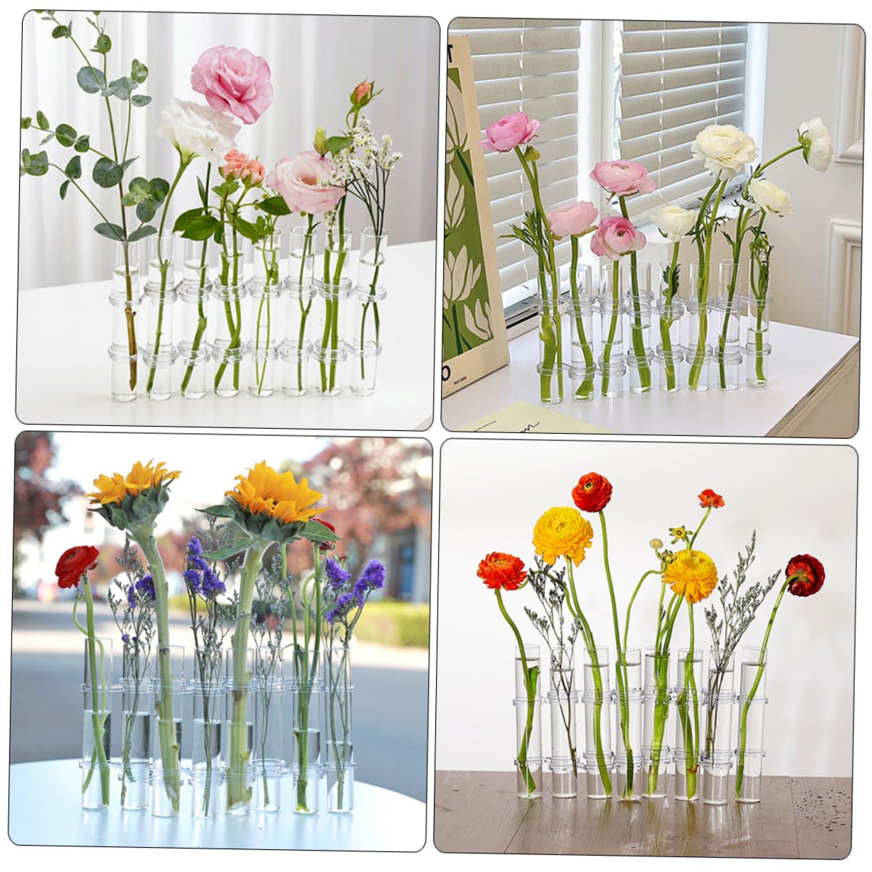 TOYANDONA Vase Hydroponique Forme de Tube à Essai Transparent Terrarium avec Support pour Plantes Intérieur Décoration de Bureau