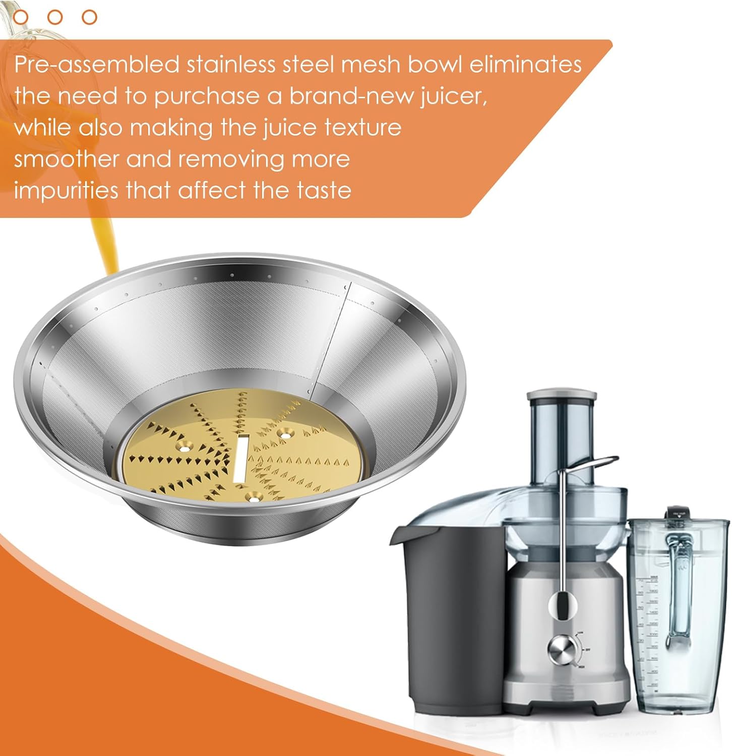 BR-3 Juicer Mesh Filter Basket （No Base）Compatible with Breville Juice Models BJE820XL/17,BJE510XL/45,800JEXL With Mesh Strainer Bowl, Blade, Screws & Wrench,Easy to Replace