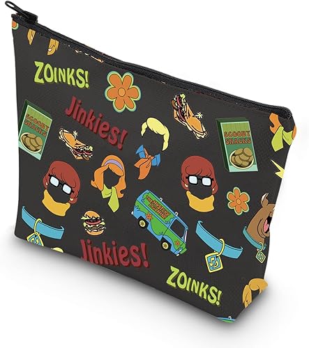 TSOTMO Bolsa de maquillaje de película de dibujos animados Regalo de máquina misteriosa Jinkies y Zoinks Bolsa de maquillaje con cremallera, Beige,