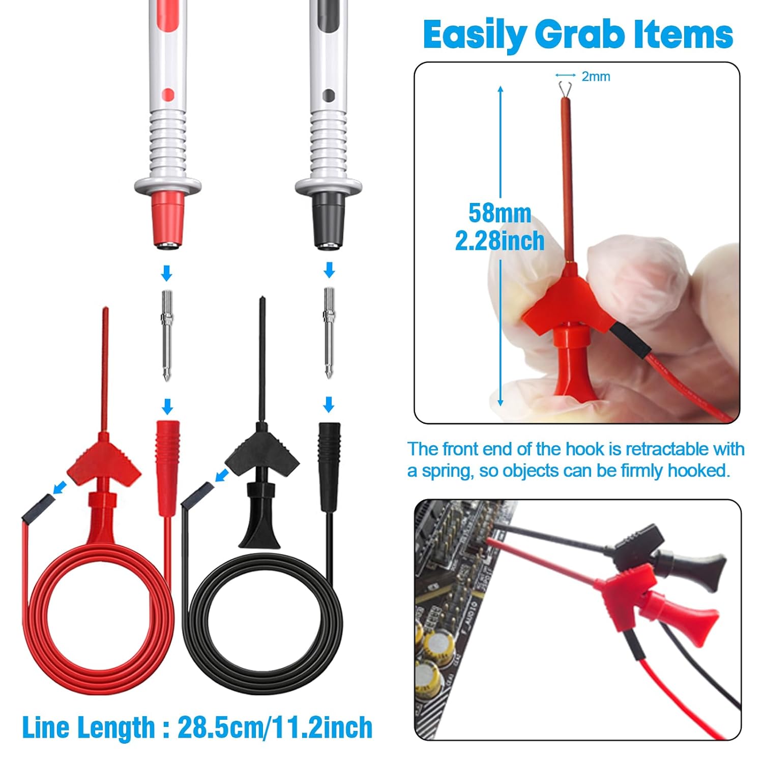 Multimeter Test Leads Set,21PCS Digital Electrical Test Probes Set with Alligator Clips,SMD IC Test Hook Clip,Test Tweezer,Spade Plug,Replaceable Precision Sharp Probes for Multimeter Testing