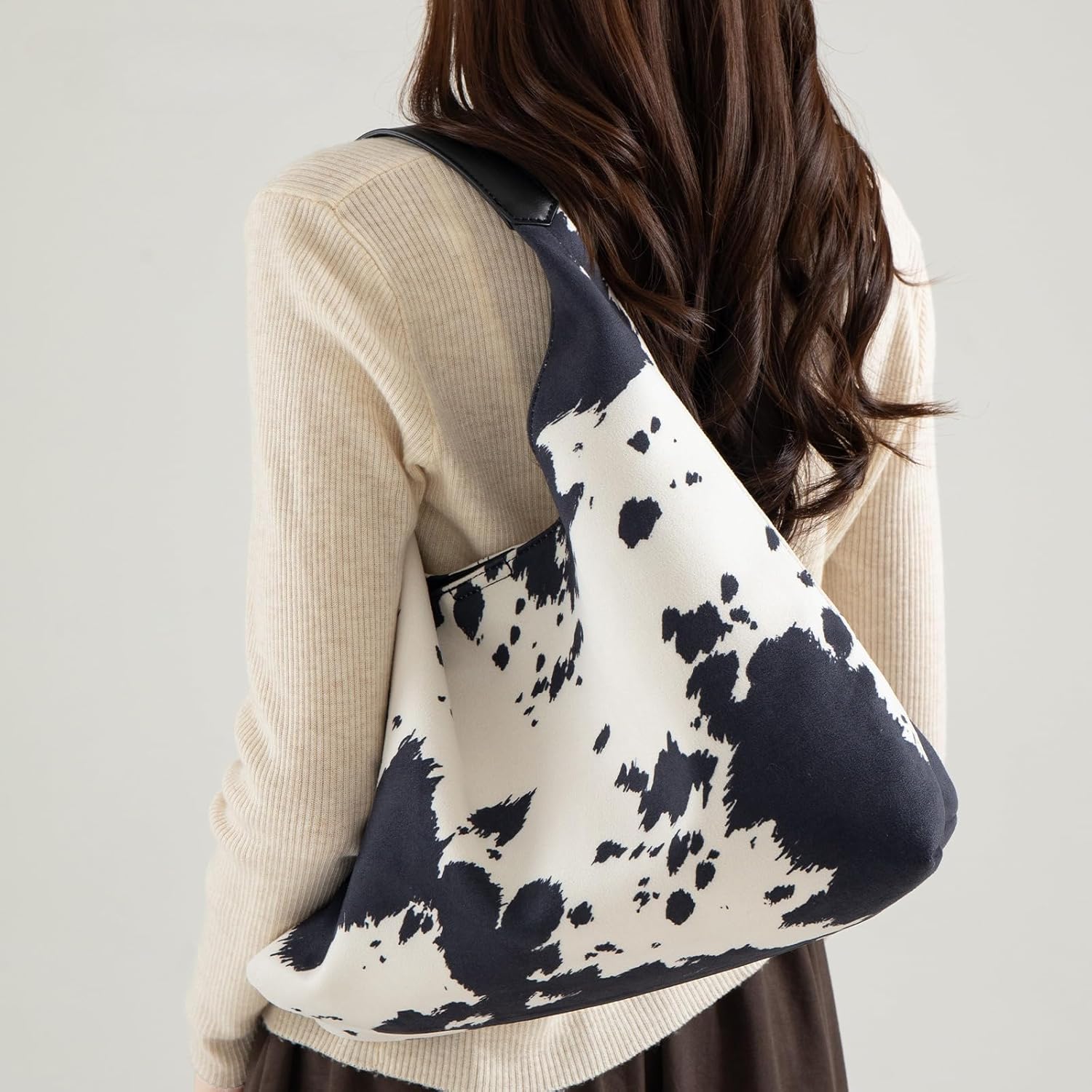 Cow Print Purse Suede Brown Large Capacity Cow Hobo Tote Bags Leopard Fall Purse Women Shopper Bag