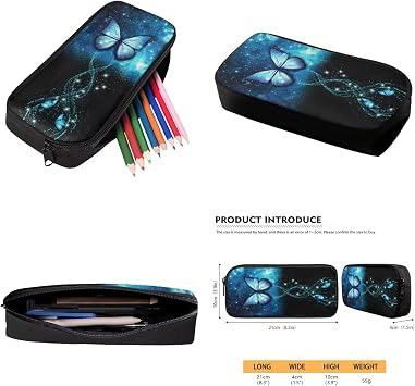 Blue Glitter Butterfly Girls Backpack with Lunch Box Elementary School Kindergarten Backpack for Girls with Lunchbox Pencil Case Water Bottle Holder Teen Kids Back to School Supplies Set of 4