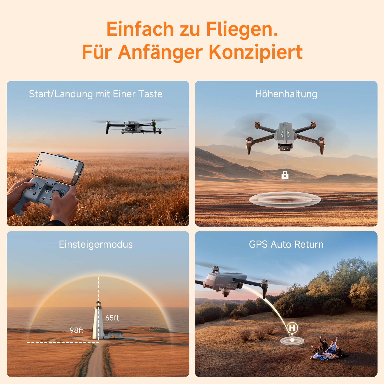 Ameta S20 Drohne mit Kamera 4K, GPS Drone für Kinder und Erwachsene mit Auto Return/ 50 Minuten Flugzeit/Intelligenter Modus/Follow Me/Gestensteuerung, RC Quadrocopter Unter 249g