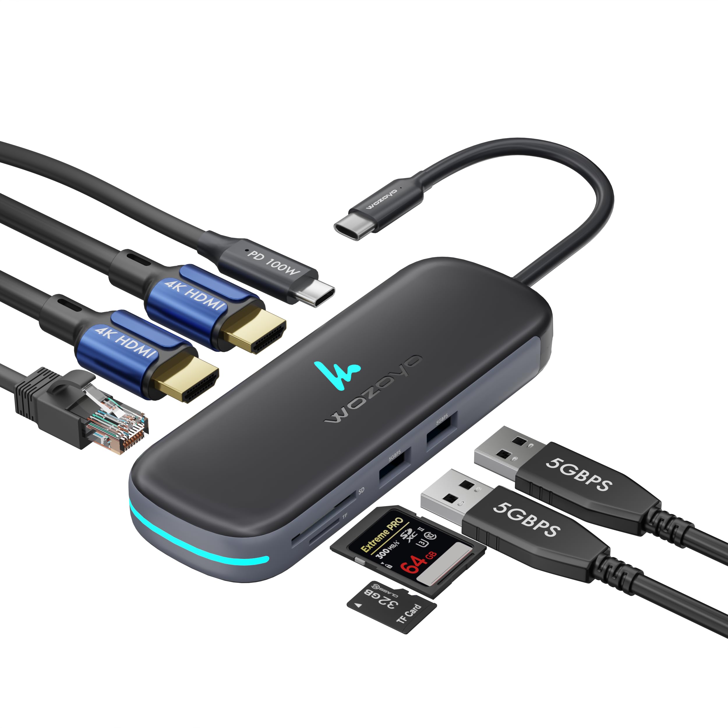 Type C 8 in 1 Wozoyo Docking Station with Dual USB 5Gbps, Dual 4K HDMI,Gigabit Ethernet,SD & TF Card Reader, PD 100W,USB-C Hub,Universally Compatible with Thunderbolt 4, macOS, Windows, Android & iOS-image-40