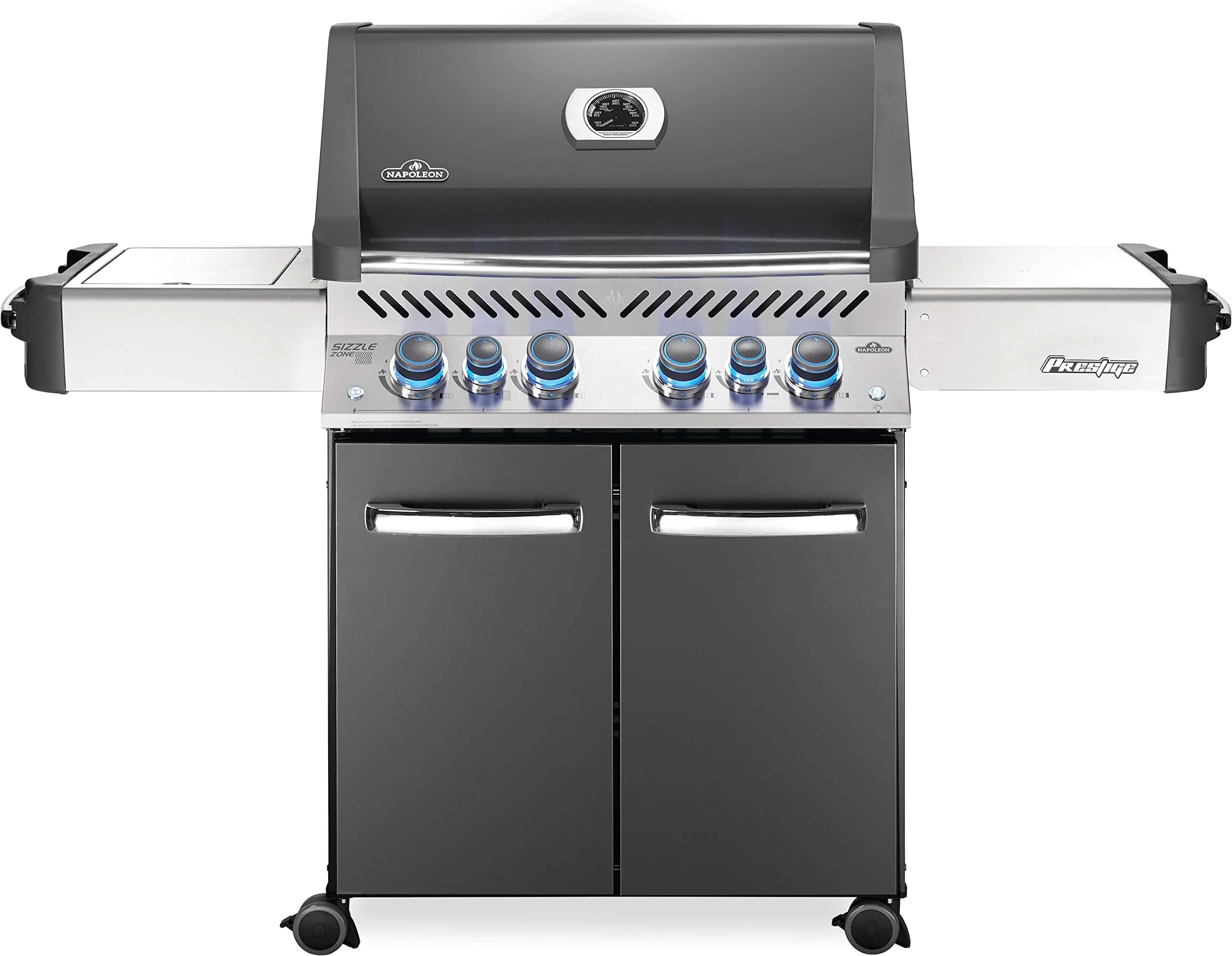 Napoleon P500RSIBPCH-3 Prestige RSIB Propane Gas Grill, 500 sq. in + Infrared Side and Rear Burner, Charcoal Grey
