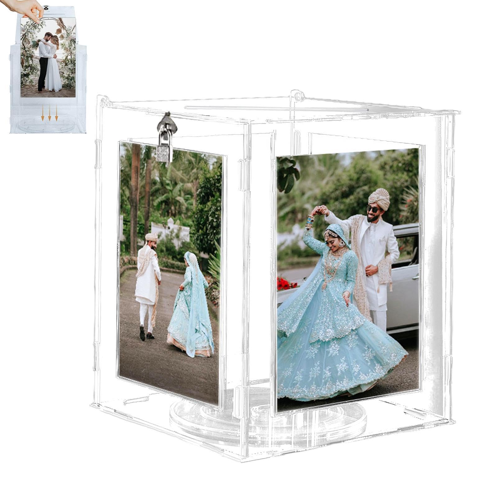 Scatola per carte in acrilico – Porta busta trasparente con cornice | fotografica, cassetta postale bloccabile, contenitore portaoggetti in acrilico trasparente | ideale per la visualizzazione di