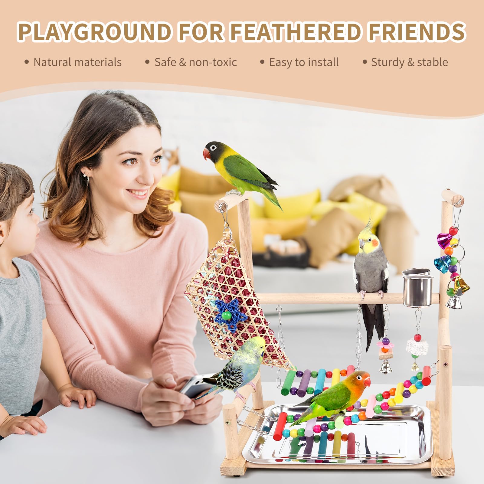Vogelspielplatz, Spielständer für Papageienkäfig Zubehör (Eine Leiter mit Kauspielzeug)