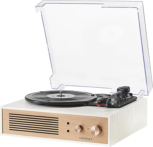 Miniatura 12 de Crosley CR6045A-CR Miles Tocadiscos Reproductor de Discos Bluetooth de entrada/salida de 3 velocidades con altavoces incorporados, crème