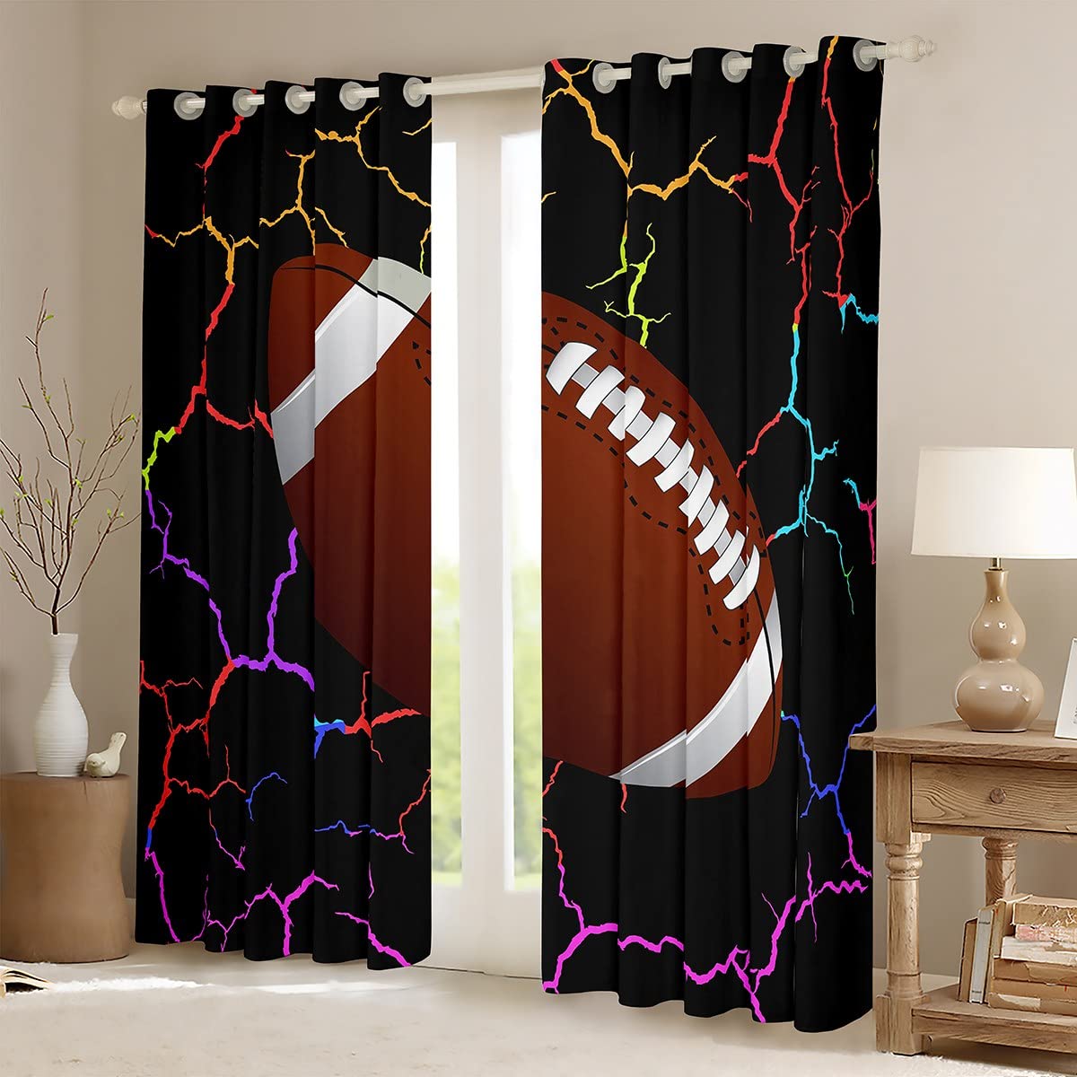 Kurtyna piłkarska rugby sporty zaciemnianie zasłony okienne do sypialni piłka nożna gra zasłony zaciemniające (30%-50%) tęcza geometria plaster miodu dekoracje okienne szer. 46 x dł. 54
