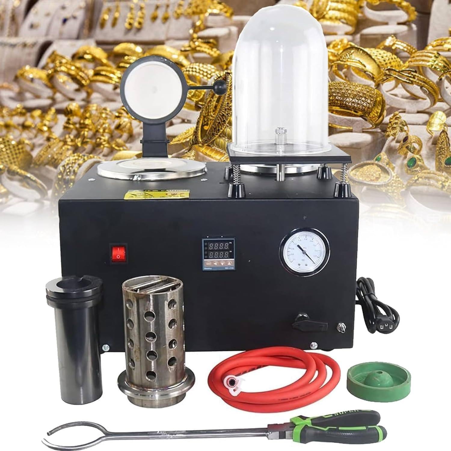 1500W 2000F Vacuum Casting Machine, Digital temperature control table 1L/2L /3L Gold Melting Furnace,Electric Melting Refining Furnace with Graphite Crucible for Melt Scrap, Silver, Gold, Copper,1L