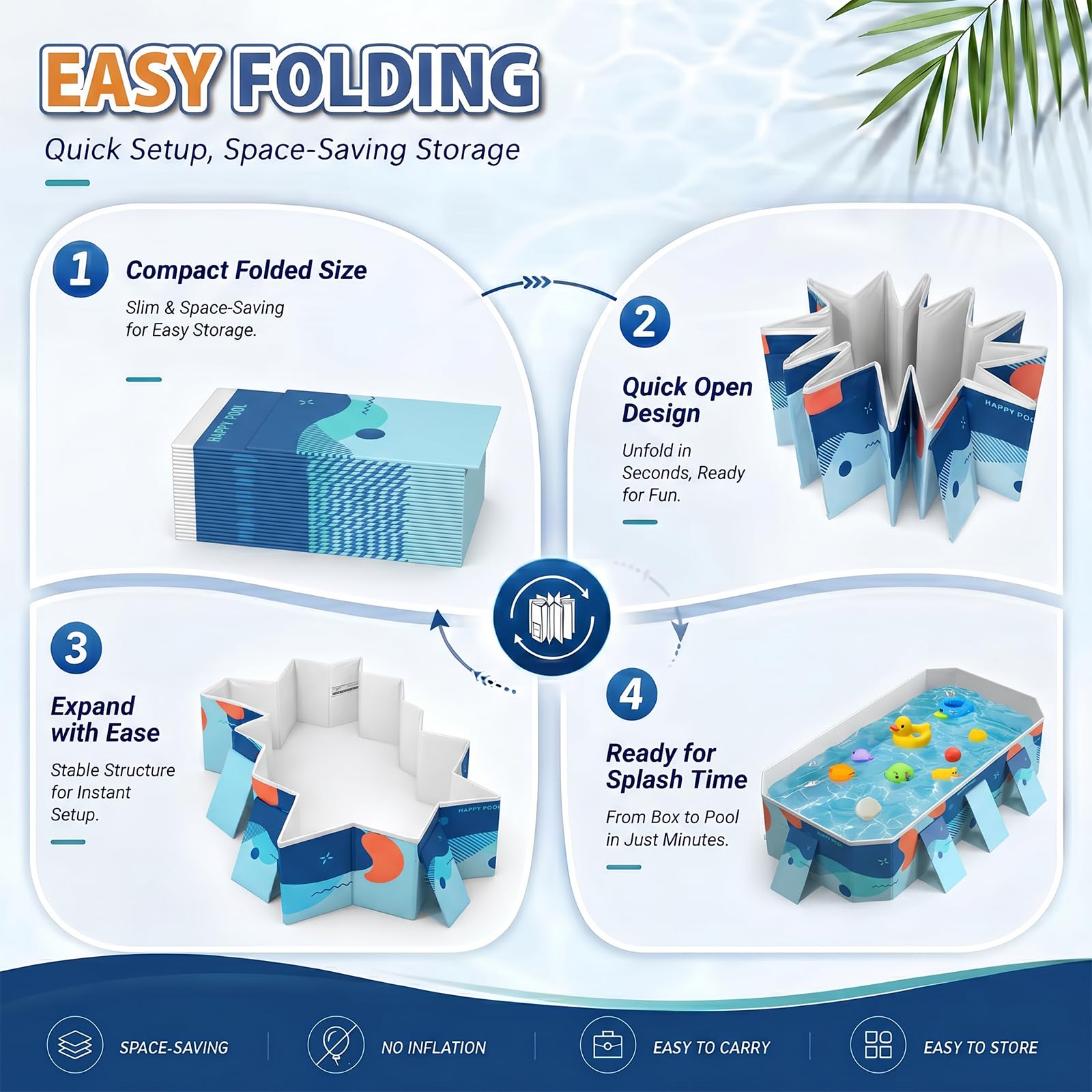 Piscina Plegable Grande para Adultos, bañera de hidromasaje de Lado Duro no Inflable, Piscina Interior al Aire Libre portátil del jardín del jardín con configuración rápida y Drenaje Dual