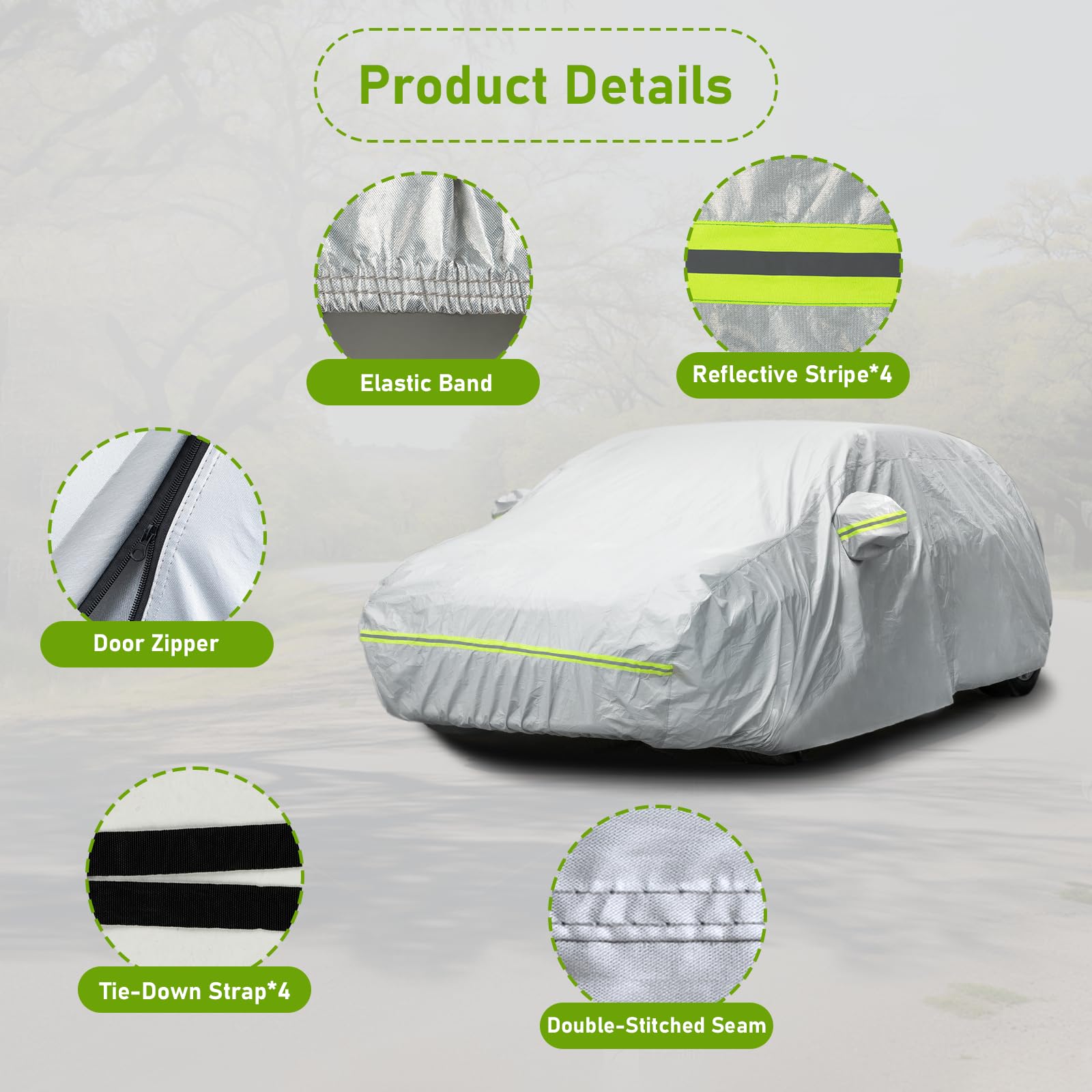 Favoto Autoabdeckung Autogarage Wasserdicht Sonnenschutz - UV-Schutz Staubdicht Kratzfest Kompatibel mit A4 Avant 3er Touring Volvo V60 Abdeckplane für Kombi (460-485 cm) Silber Silber