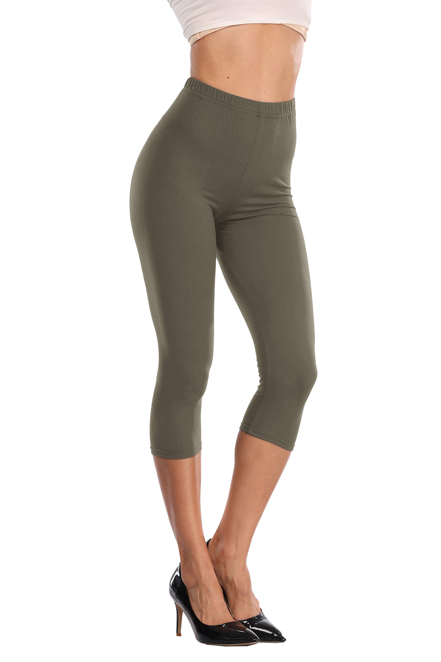 EAST BUND High Waisted Soft Capri Leggings - Stretchy & Opaque - Regular & Plus Size