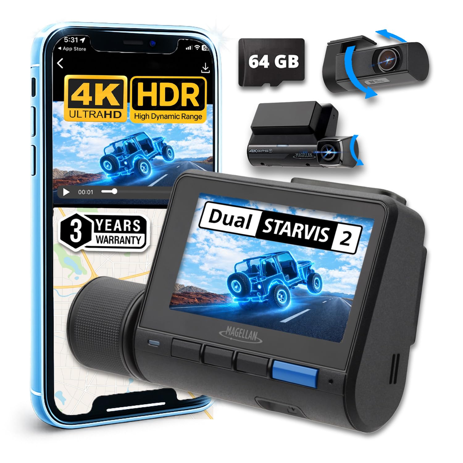MAGELLAN DR45 2-Channel Dash Cam Night Vision Front Rear True 4K 2K Camera for Cars STARVIS 2 IMX678