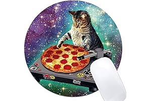 Space Cat and Pizza Pattern Non-Slip Rubber Mouse Pad