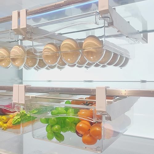 URALFA Paquete de 2 organizadores de cajones para nevera, soporte para huevos extraíble para refrigerador, cajones de refrigerador para frutas y