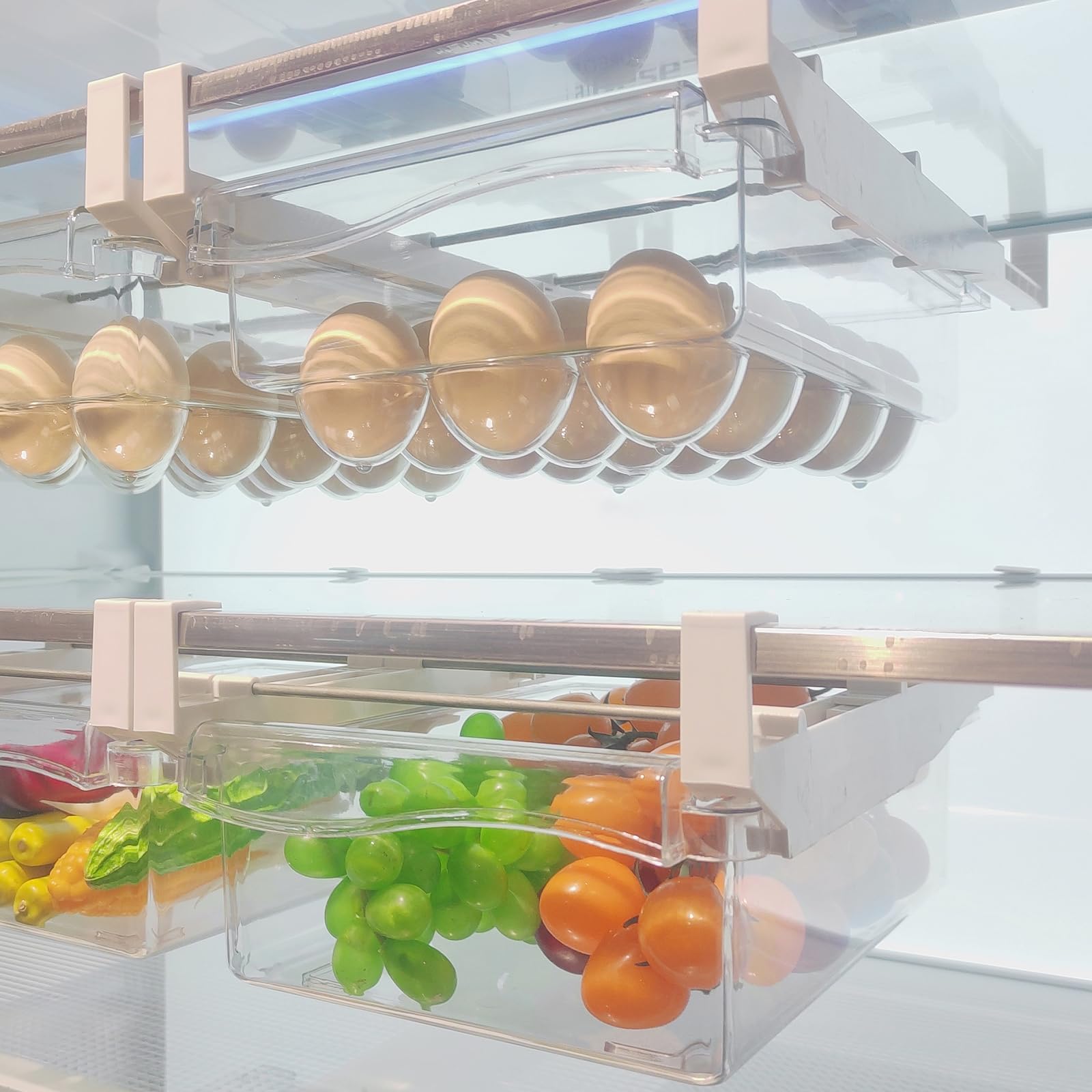 Photo 1 of URALFA 2 Pack Fridge Drawer Organizer Egg Holder For Refrigerator Pull Out, Refrigerator Drawers for Fruit and Vegetable, Transparent Organization and Storage Box Fit for Fridge Shelf