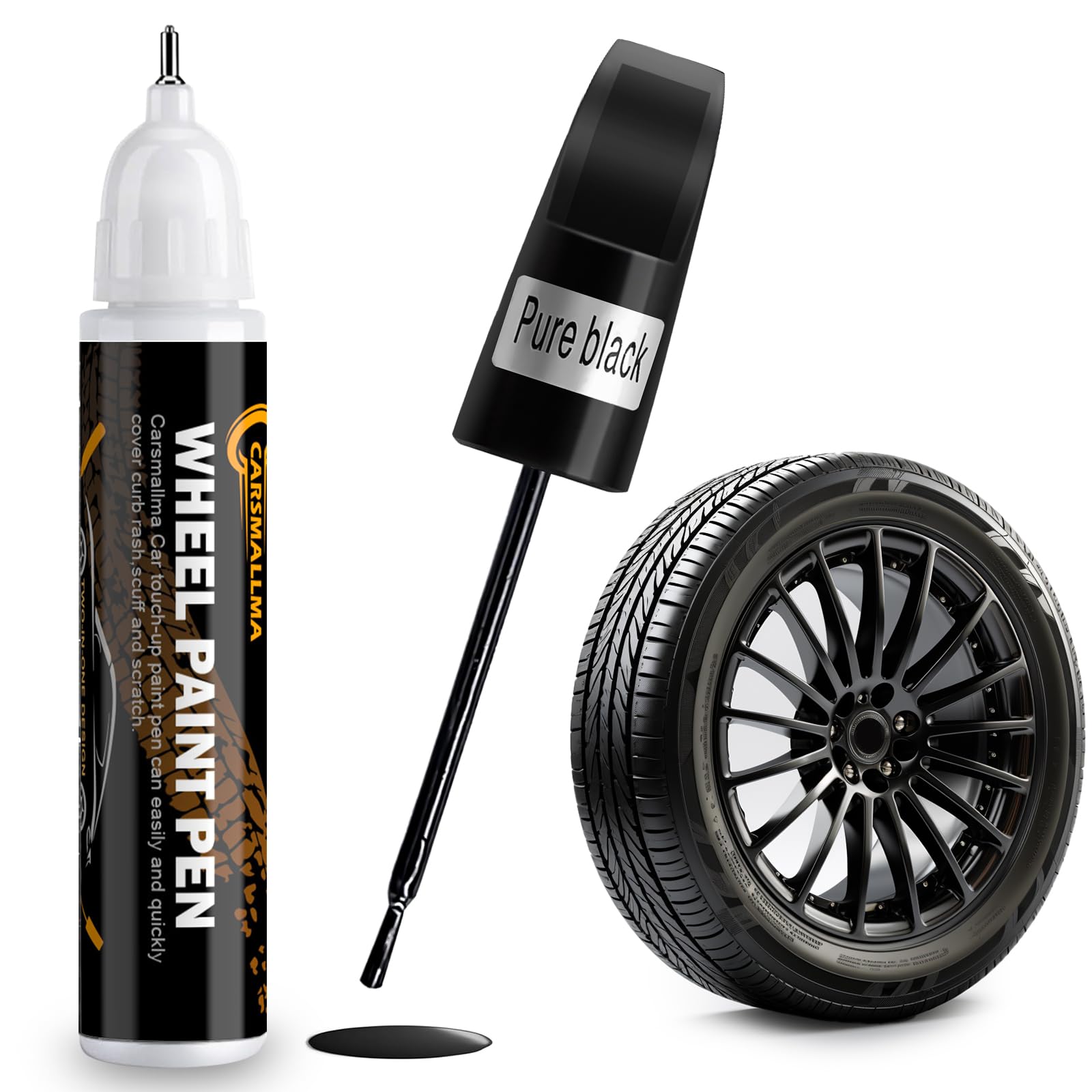Black Rim Touch Up Paint,Car Wheel Paint for Rims Scratch Repair Remover Pen Kit 2 in 1,Wheel Touch Up Paint for Cars Quick and Easy Fix Rim Curb Rash Scuff (Black)