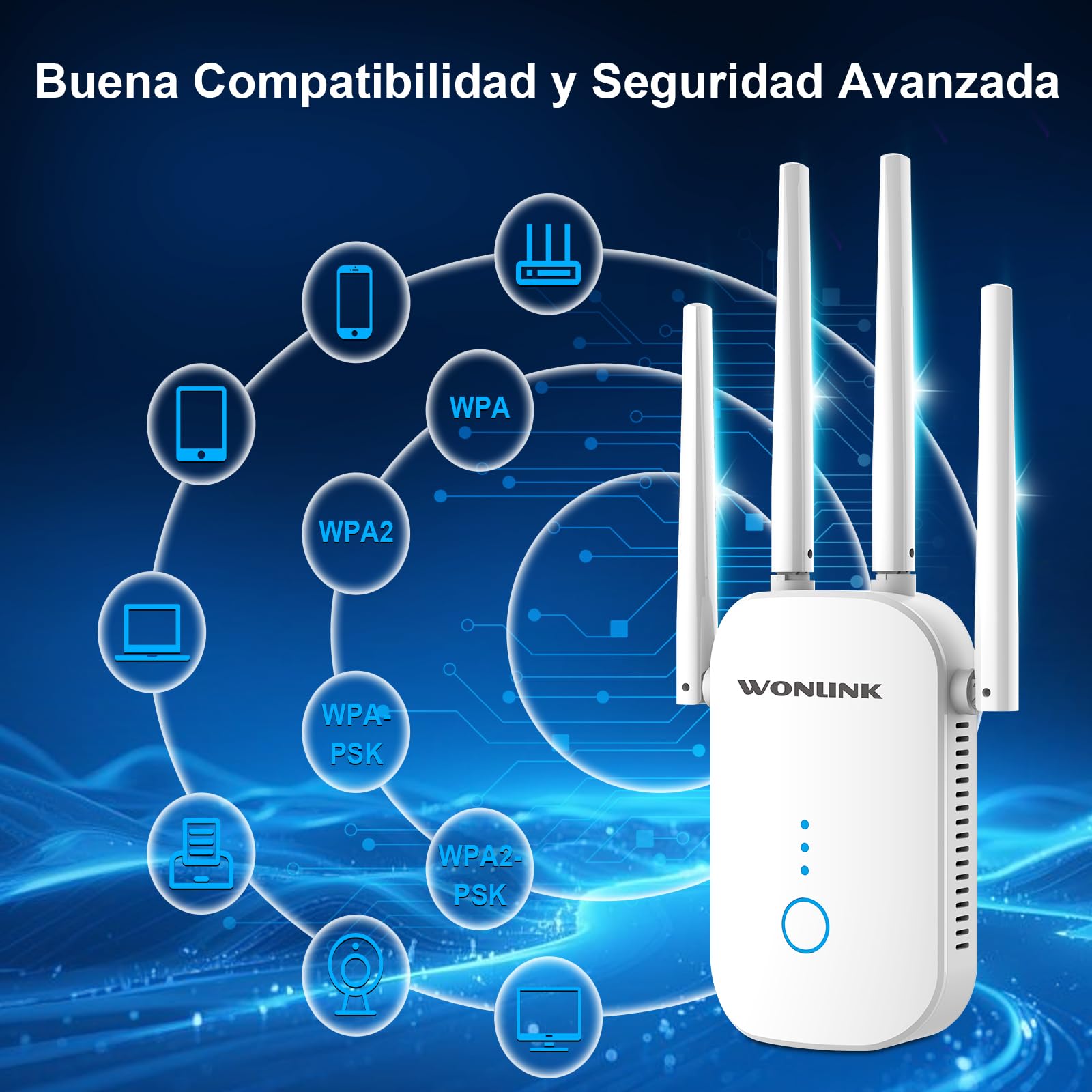 Repetidor WiFi, 1200Mbps Amplificador Señal WiFi Doble Banda 5G y 2.4GHz con Puerto Ethernet, 4 Antenas, MU-MIMO, Apoyo Repetidor/Router/Ap Modos para Hogar y la Oficina, EU Plug, Blanco