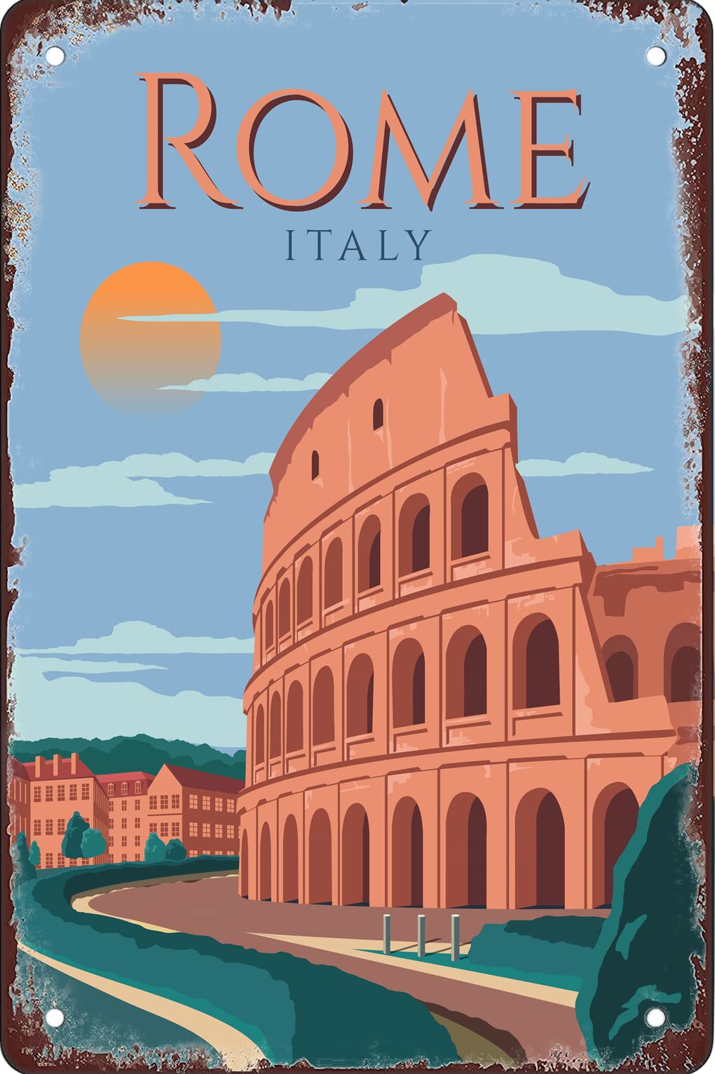 Azolid Metal Tin Signs Rome Metal Travel Tin Signs Wall Decor For Cafe Bar Pub Home 14X20cm