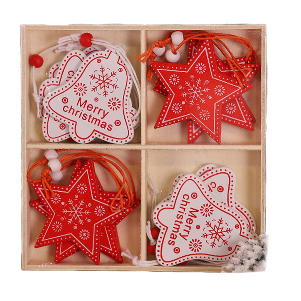 Harlotte Christmas Wooden Pendant Set of 12 for Tree Home Party Decoration Gifts - Five-Star Bell C
