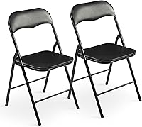 Elevon Folding Chairs 2 Pack - Padded PU Cushion, Sturdy Metal Frame, 300lb Capacity for Home Office Indoor Outdoor Events, Black