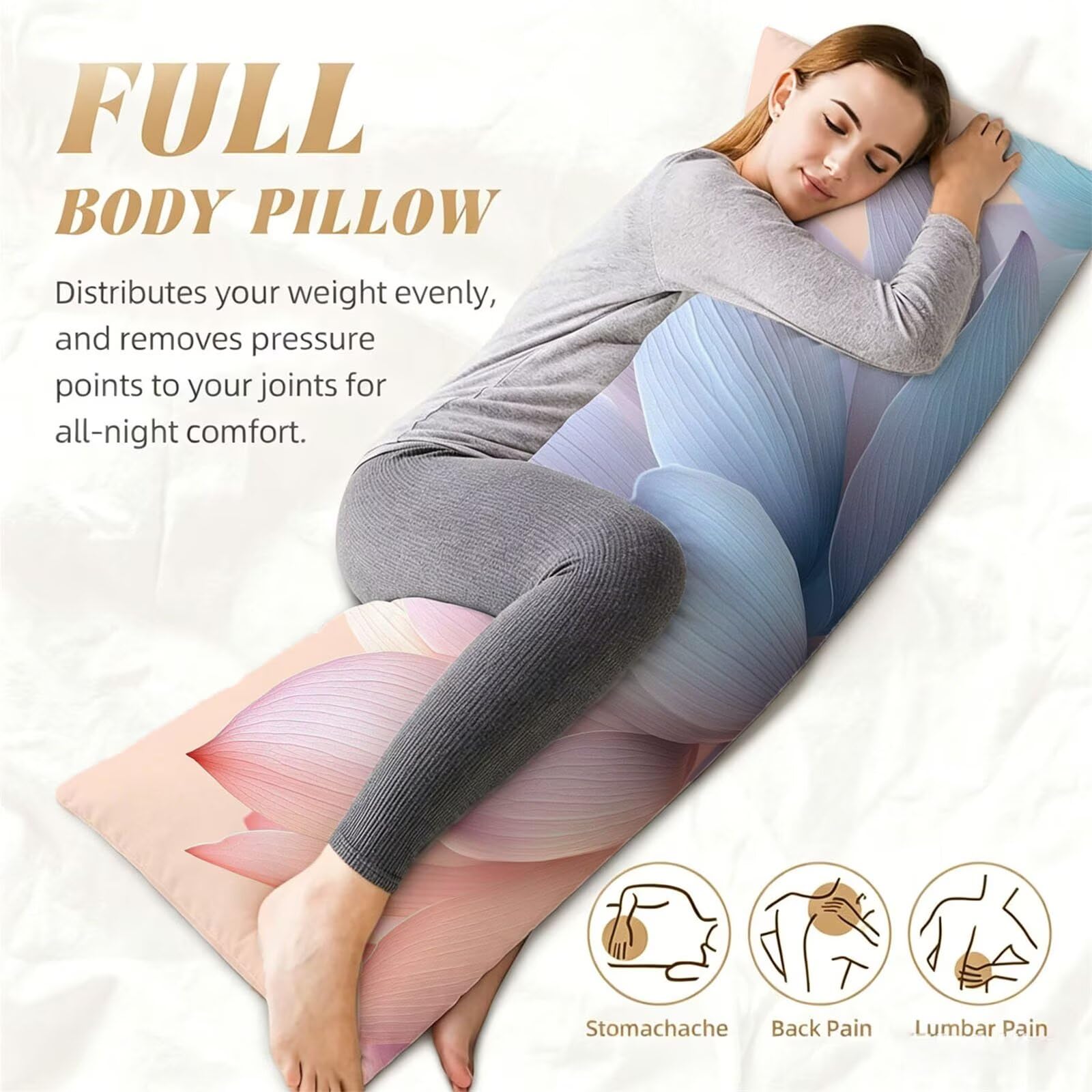 Funda de Almohada 60 x 180 cm Rosa Protector Almohada 180 cm con Cremallera Invisible, Lino Durable y Transpirable Pillow Case Largas Pétalo Impresión a Doble Cara para Cama, Sofá y Dormitorio dg-417
