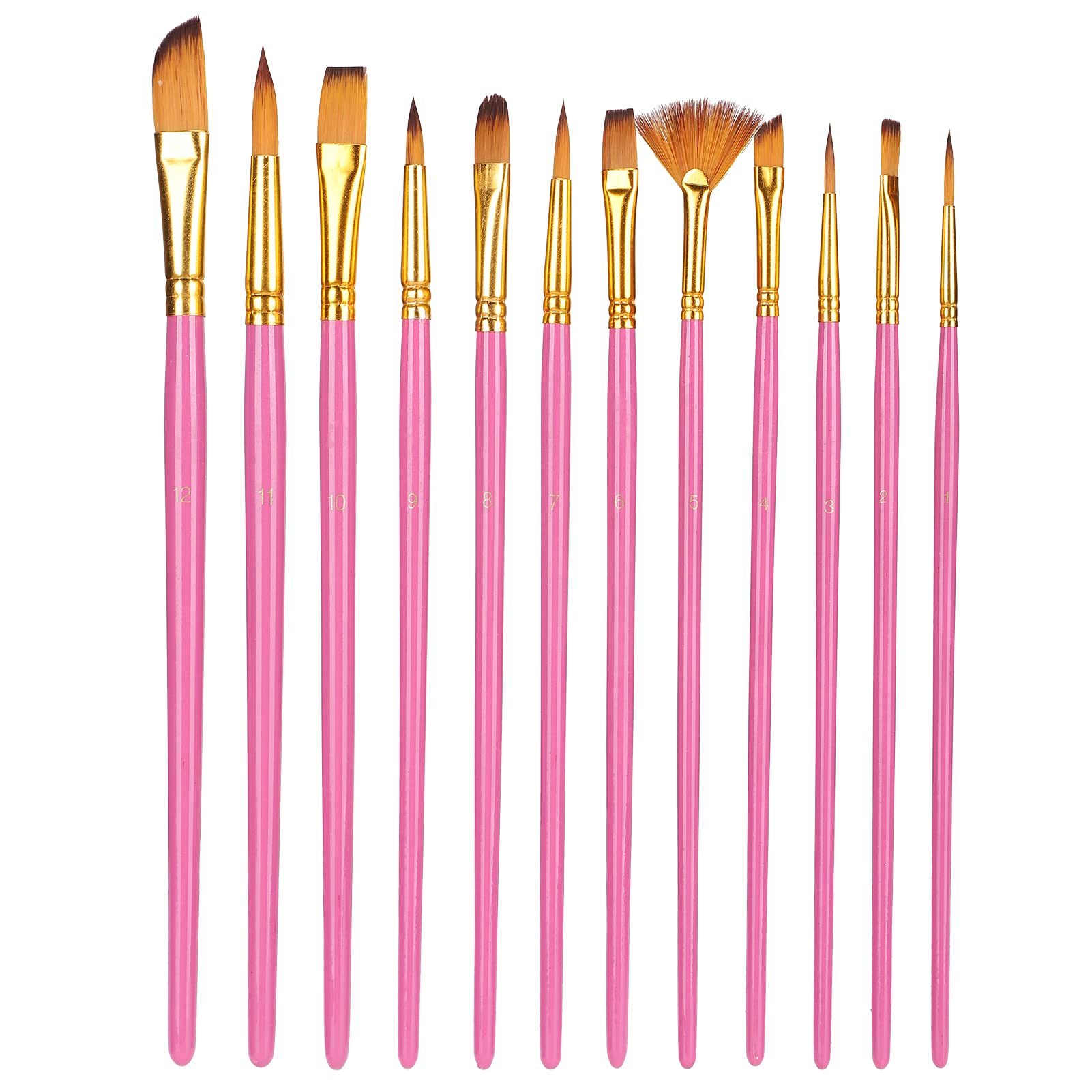 12Pcs Paint Brush Set, Acrylic Paint Brush Oil Watercolor Painting Nylon Hair Arts Crafts Supplies for Acrylic (Rose Red)