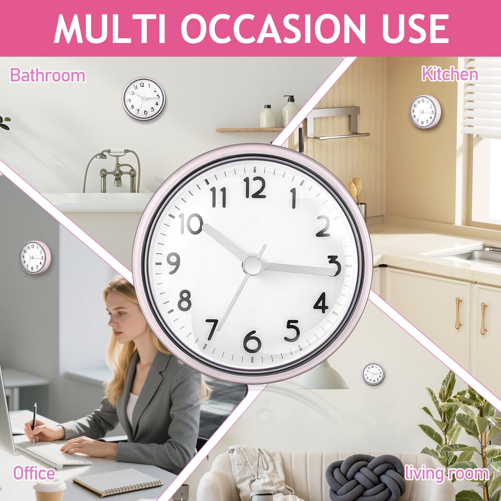 Zerodeko Reloj Mini de Pared Ventosa Resistente al Agua para Baño y Sala de Estar Diseño Funcional