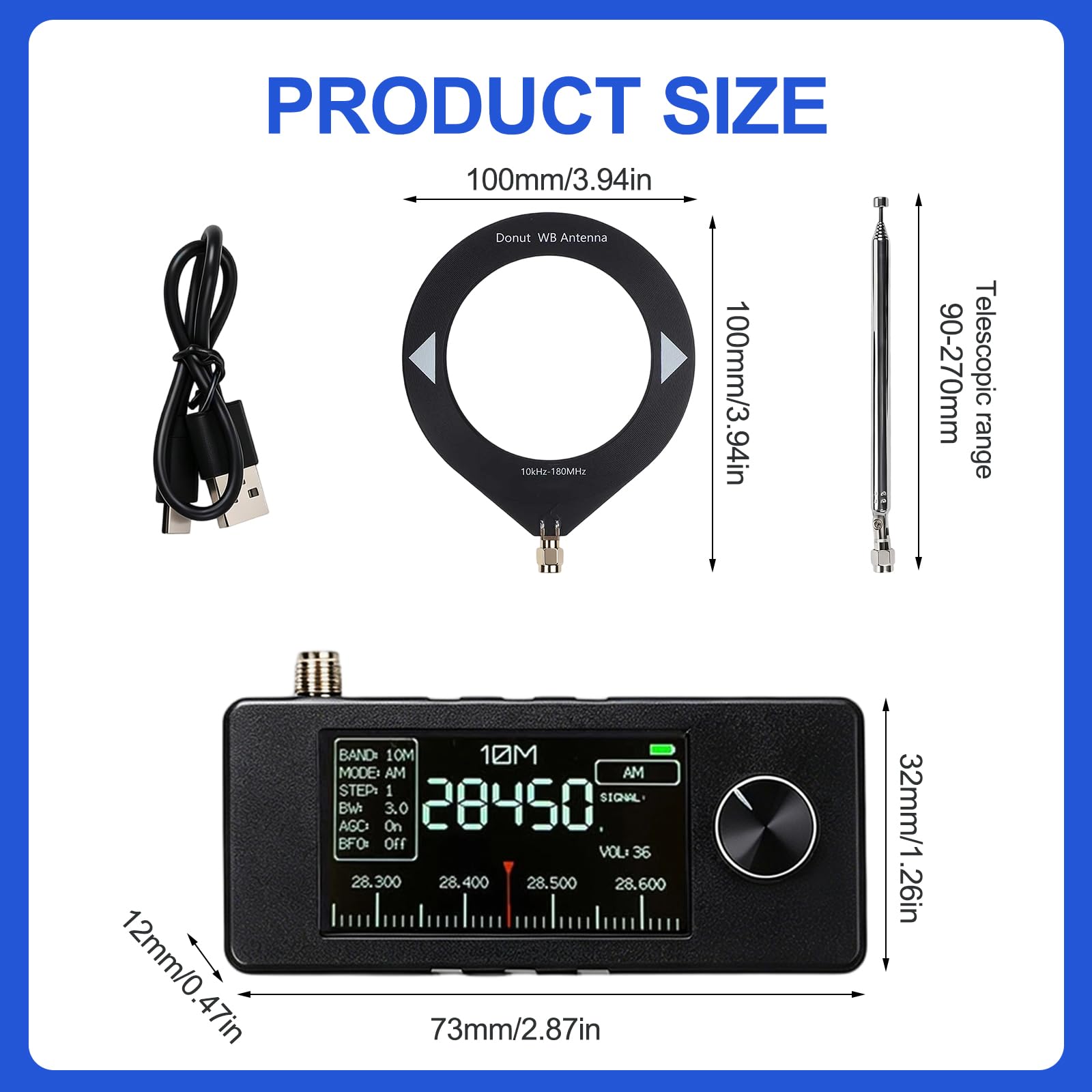 Mini SI4732 Radio ESP-32-S3 Master Control SI4732 Chip LSB USB AM FM Schermo IPS 4,8 cm Antenna Telescopica Antenna a Ciambella