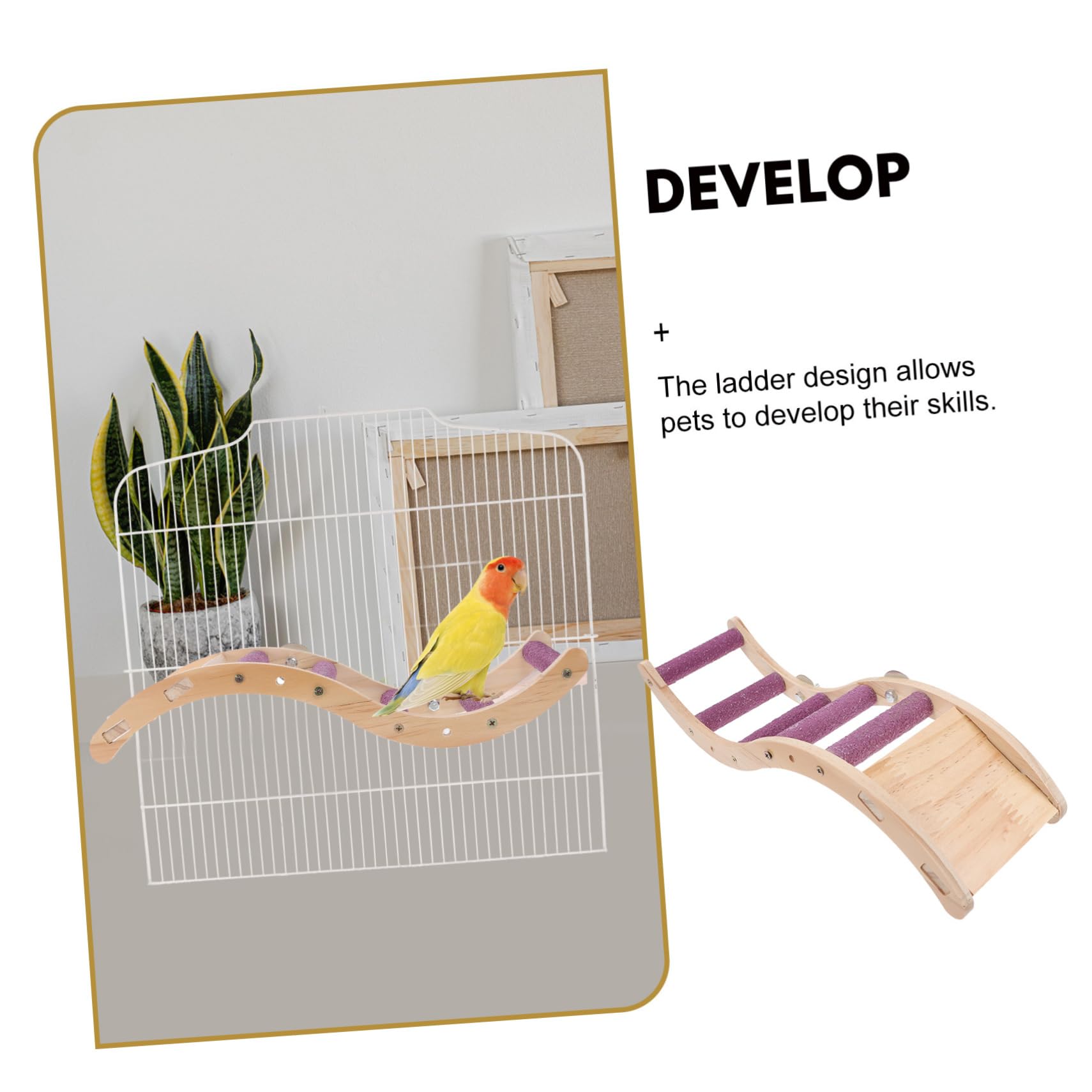 HEMOTON Parrot Climbing Ladder Toy Wooden Design for Quaker Parrots Cockatiels Pink Parakeets Small Birds