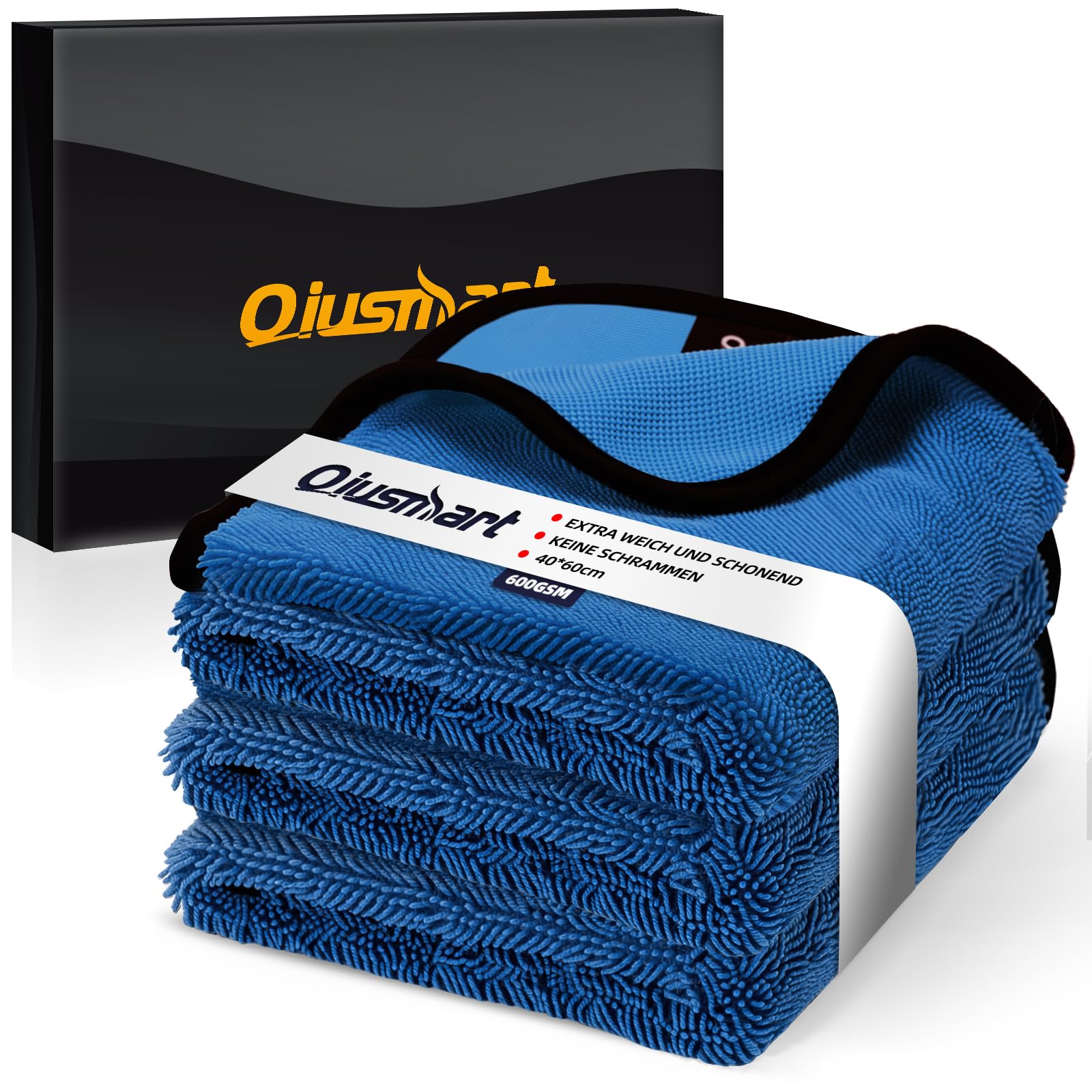 Qiusmart Mikrofasertücher Trockentuch Dusche 3er-Set: Schnelltrocknendes Auto Tuch, extrem saugstarke Poliertuch Reinigungstuch, 100% fussel-frei für Auto, Duschkabine, Haushalt und Camping