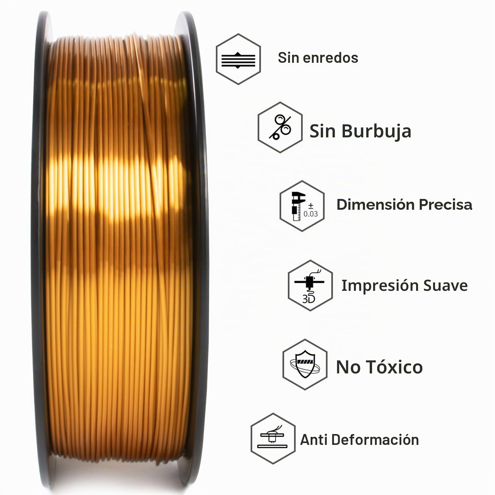 GEEETECH PLA filamento 1.75mm Seda Oro, impresora 3D Filamento PLA 1kg Carrete