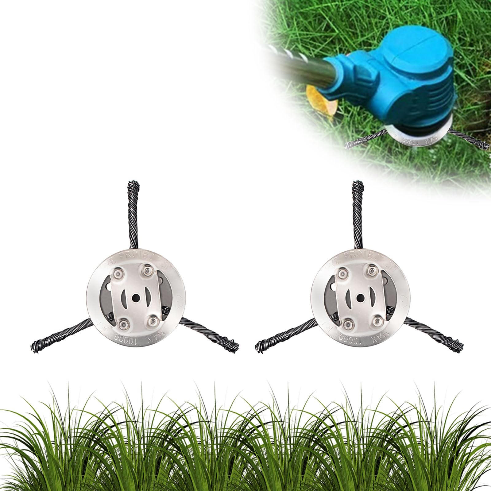 Ellxen 2 Pcs Steel Wire Grass Trimmer Head, Cutter Brush Cutter Wire Weed Blade for Garden Lawn Trimmer Head Lawn Mower Power Tool (3 Heads)