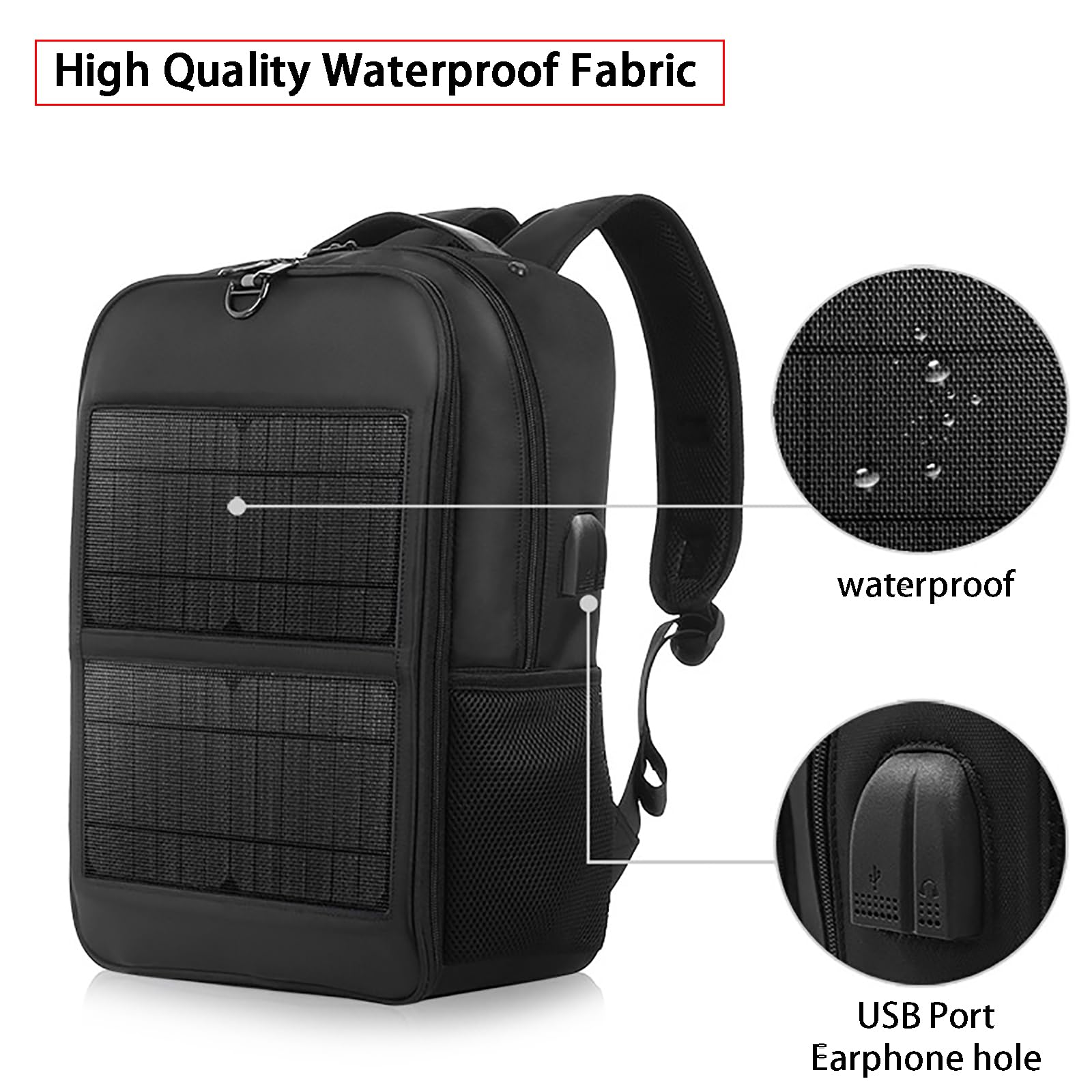 Zaino solare da 14 W, impermeabile, con ricarica USB intelligente, borsa ergonomica multifunzione per computer portatile, zaino da trekking all'aperto, perfetto per affari, corsa, ciclismo,