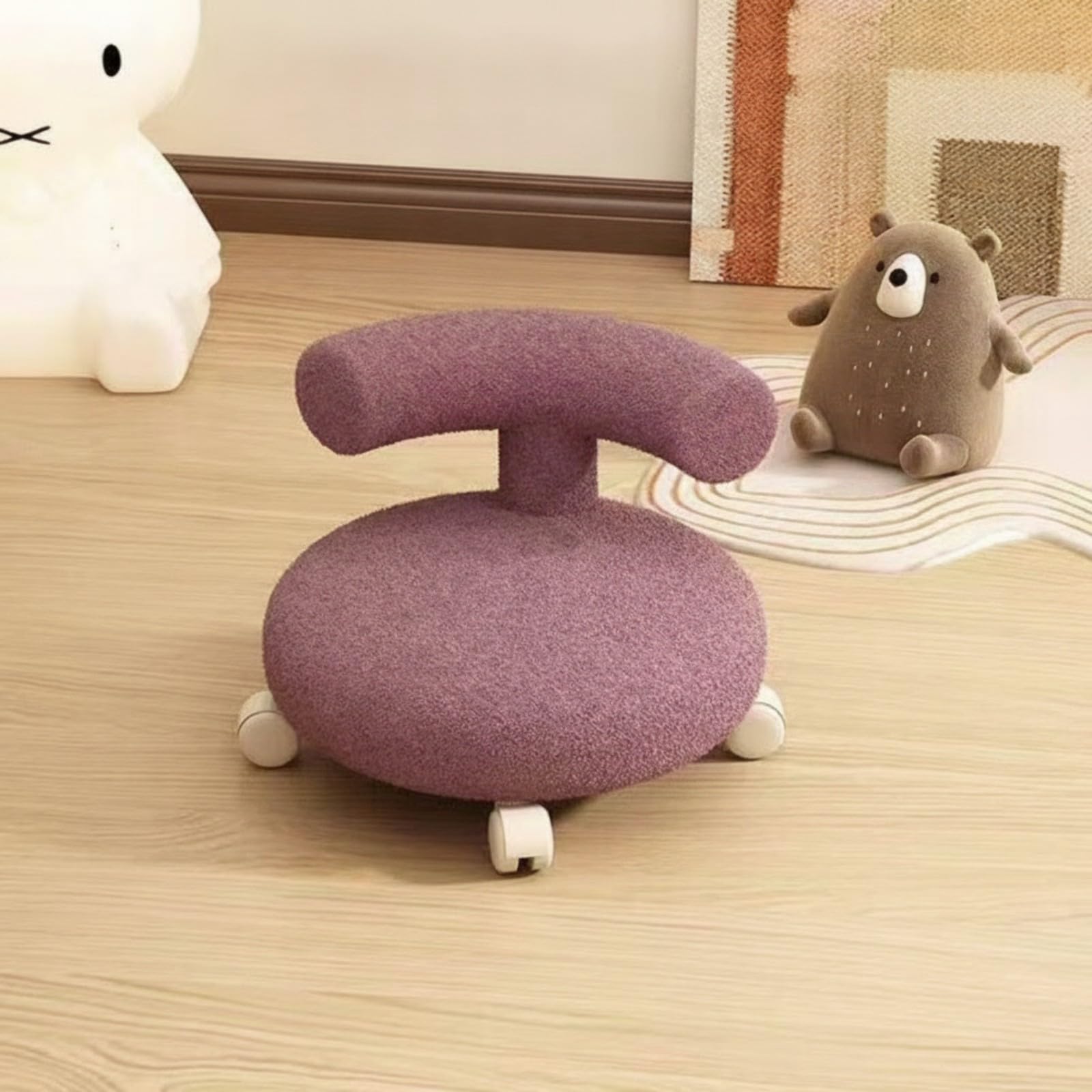 kowaku Taburete Infantil con Respaldo Redondo Taburete bajo con Ruedas Giratorio Silla Giratoria Ruedas para Niños, Adolescentes, Hogar, Juego,