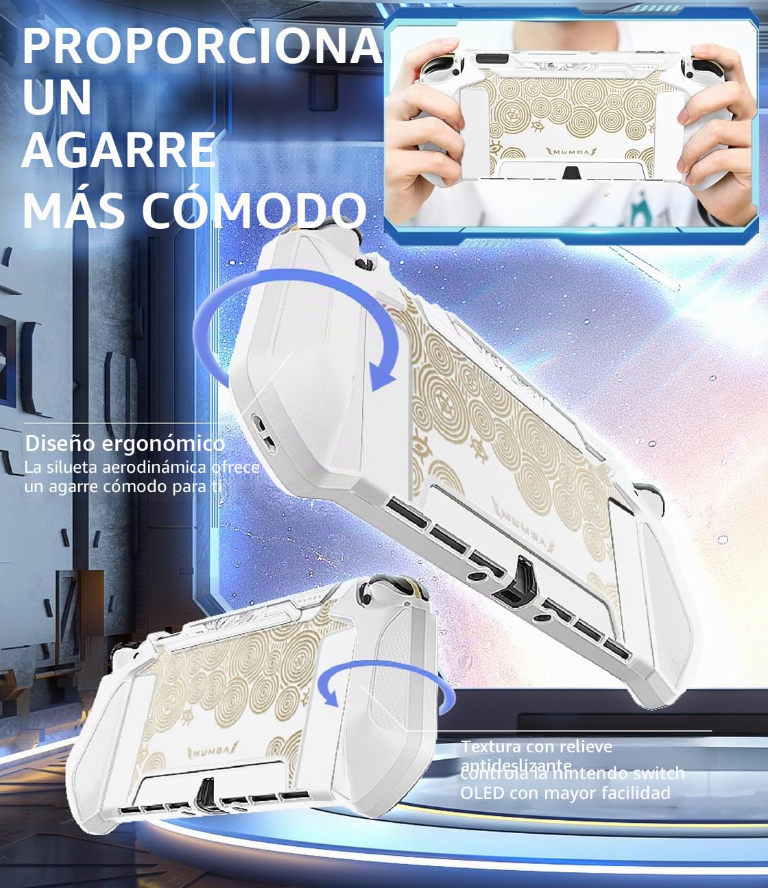 Mumba Funda Acoplable para Nintendo Switch [BladeV2] Carcasa Protectora TPU Grip Case de Agarre Compatible con la Consola y Controlador Joy-con (Platino)