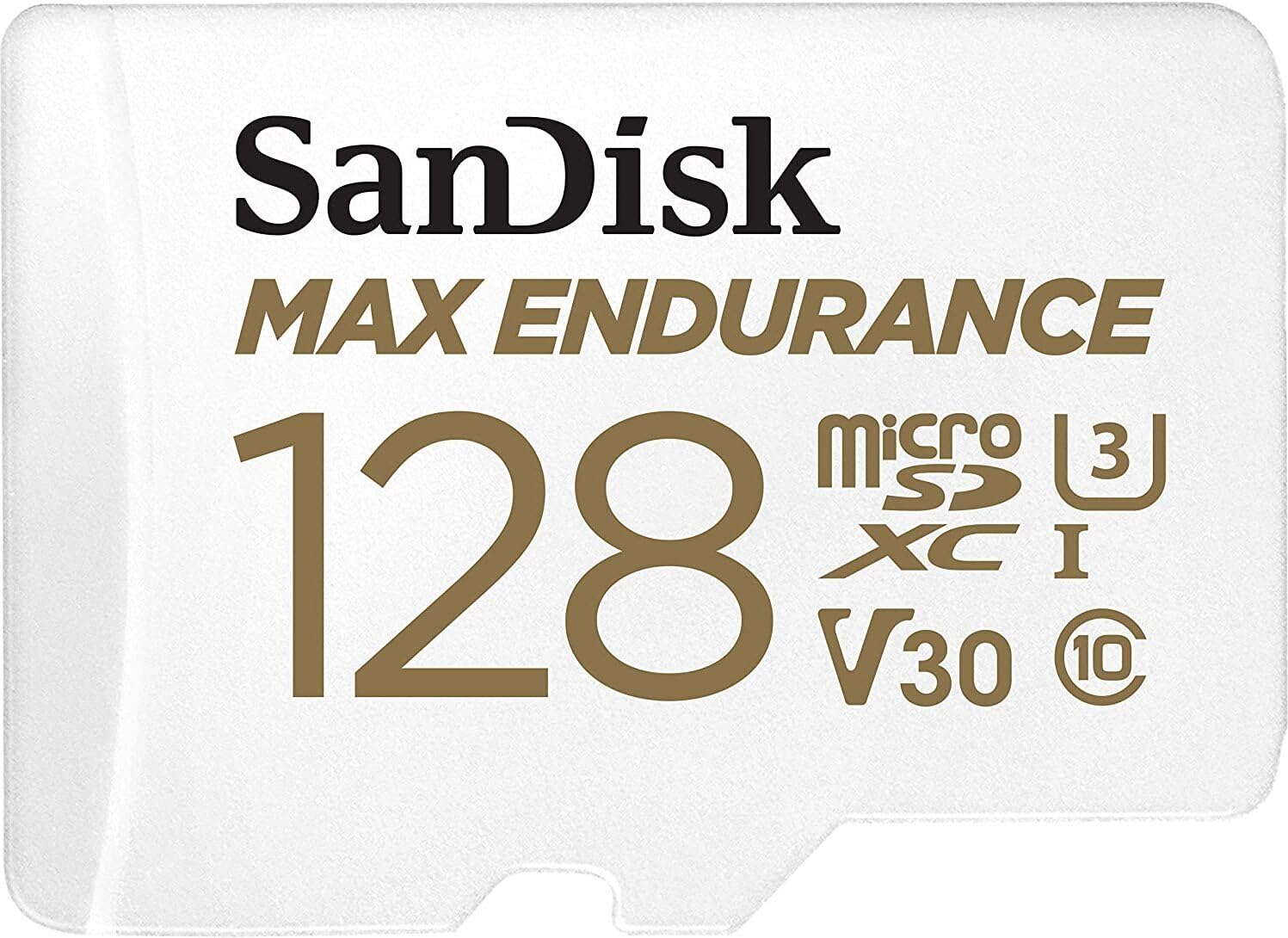 SanDisk MAX ENDURANCE Video Monitoring for Dashcams & Home Monitoring 128 GB microSDXC Memory Card + SD Adaptor 60,000 Hours Endurance
