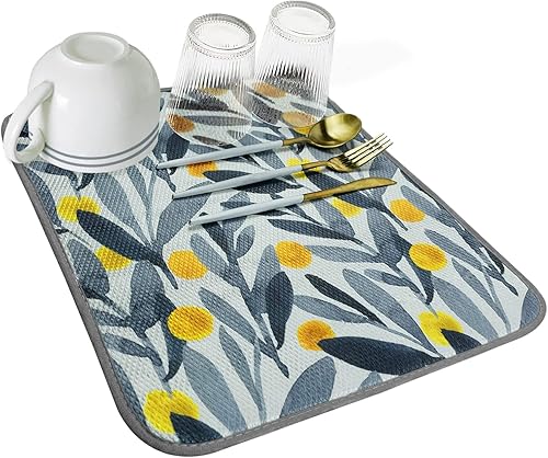 SHIYUE Tapete de secado de platos para encimera de cocina, súper absorbente, decoración de cocina de primavera, tapete de secado de microfibra,