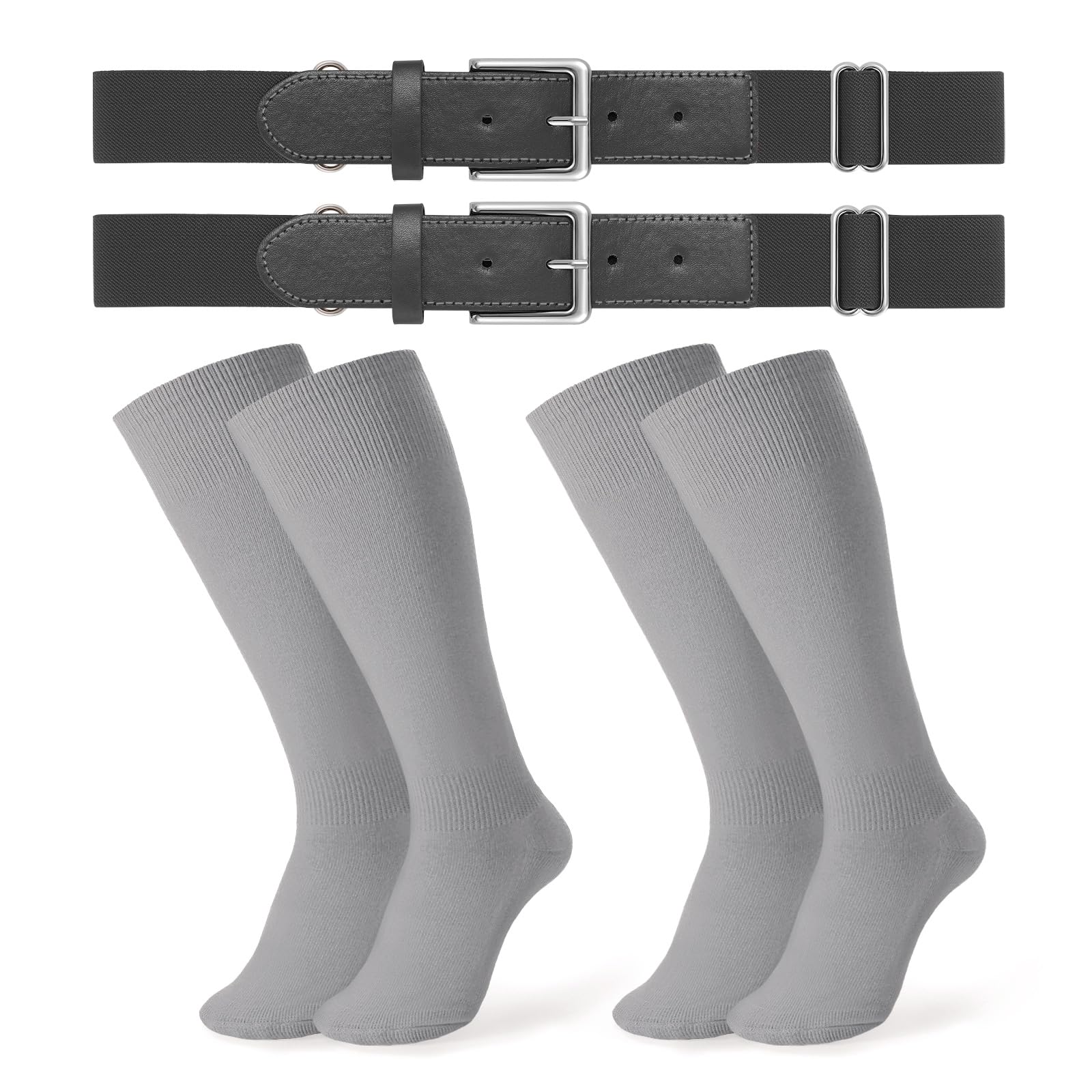 JASGOOD 2 Pack Baseball Socks and Belt Combo Set Softball Socks and Belts Elastic Waist Belt for Youth and Adult Boys
