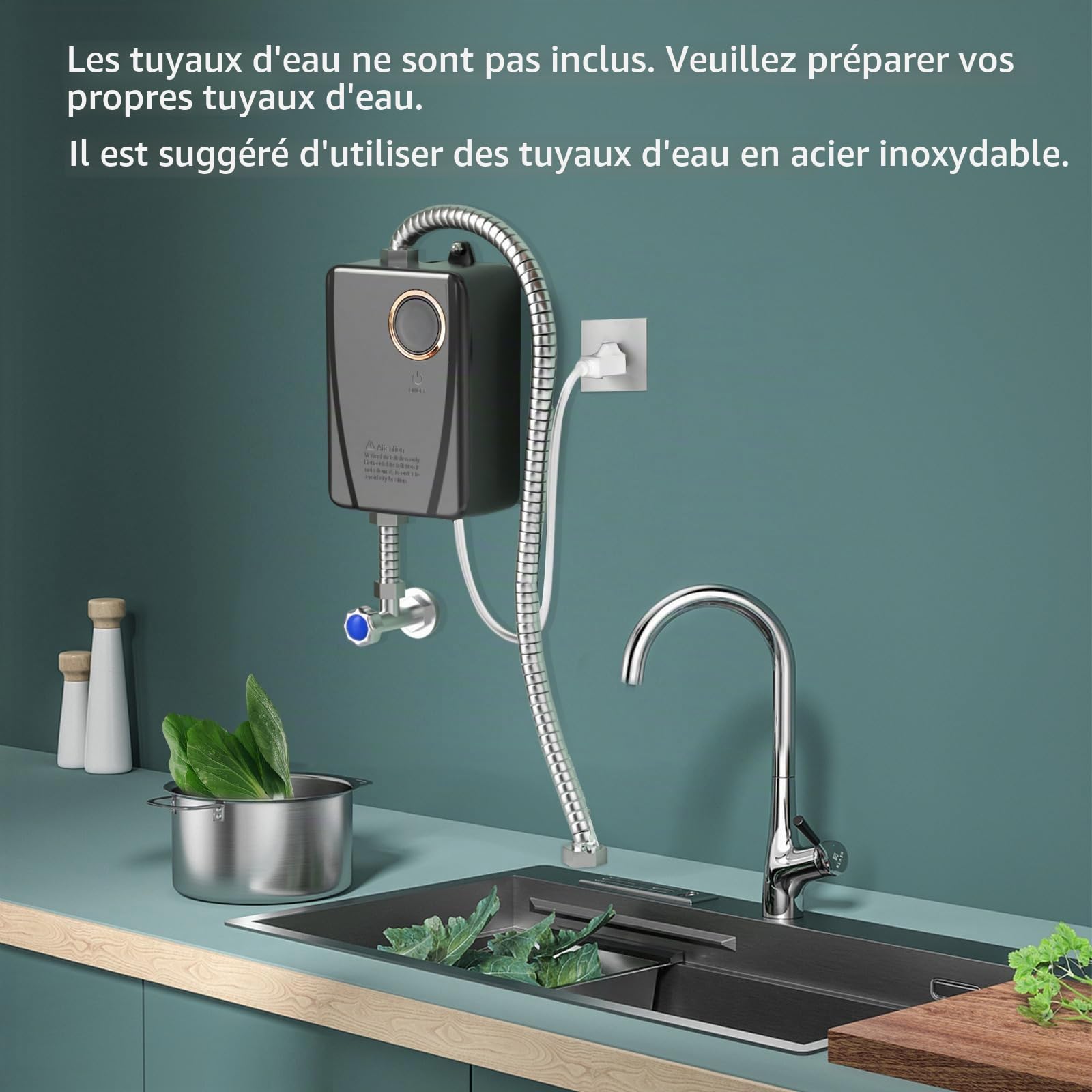 Chauffe-eau instantané 5 L, chauffage sûr, chauffe-eau électrique, mini chauffe-eau avec contrôle intelligent et indicateur LED pour douche, salle de bain, cuisine (noir)