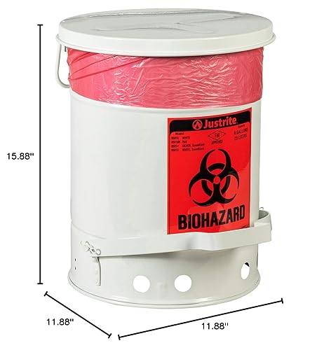 Miniatura 3 de Justrite 05915 SoundGuard Recipiente de acero para residuos biológicos con tapa operada por los pies, capacidad de 6 galones, 11-7/8 pulgadas de