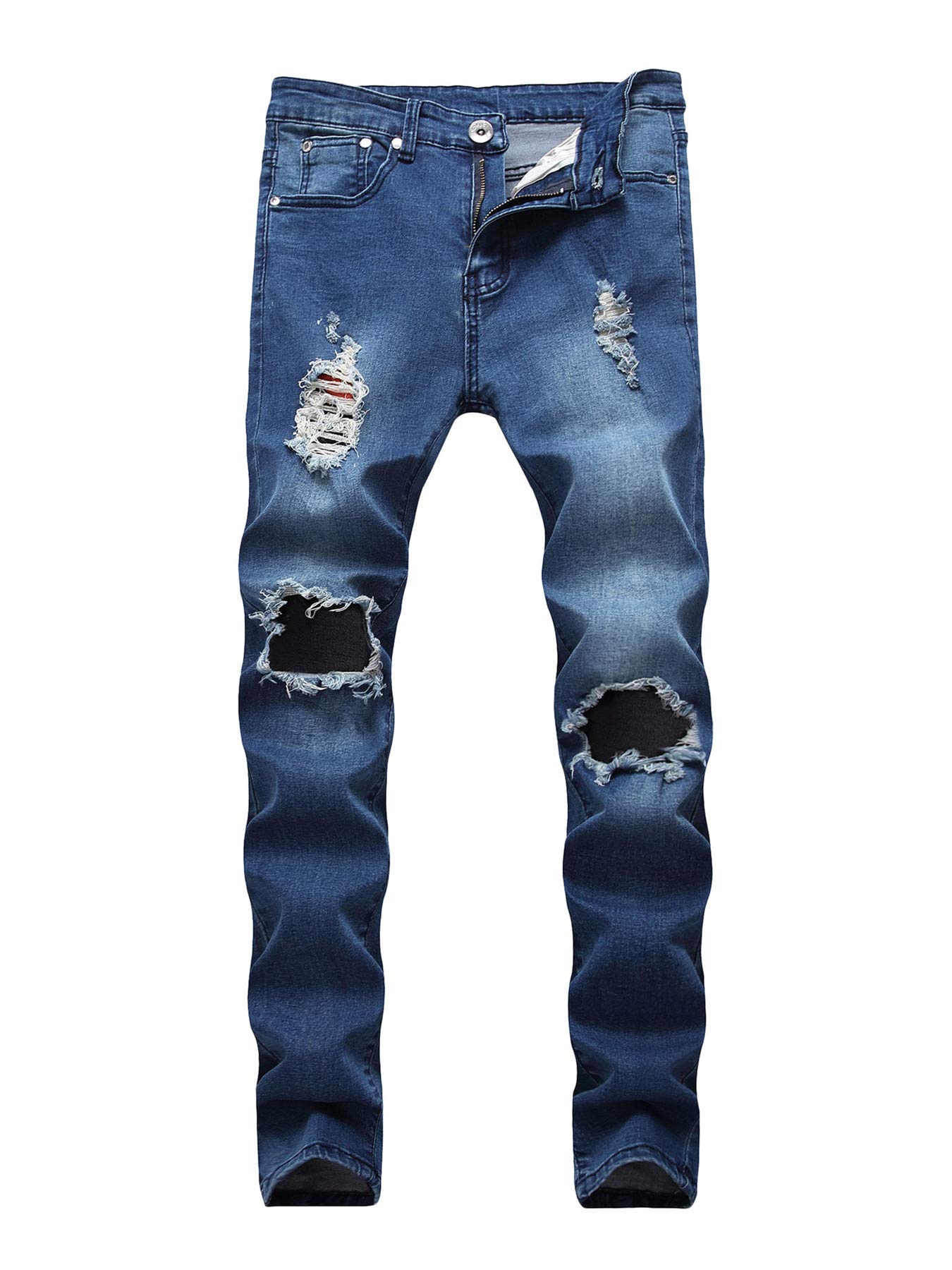 Andongnywell Mens Slim Fit Knee Destroyed Jeans Distressed Skinny Fit Stretch Denim Pants Low-Rise Ripped Trousers