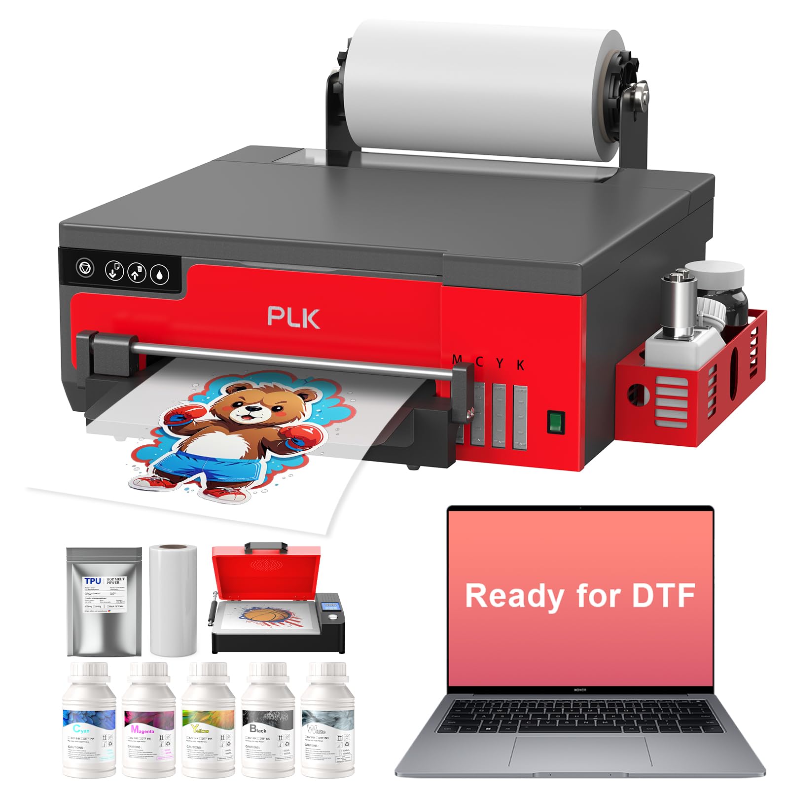 PLK A4 DTF Printer with Oven &amp; Laptop, XP600 Printhead, 2X Faster VS L1800/L805, Semi-Auto Cleaning,White Ink Stirring, Apparel Printing, 2 Year Ink Included