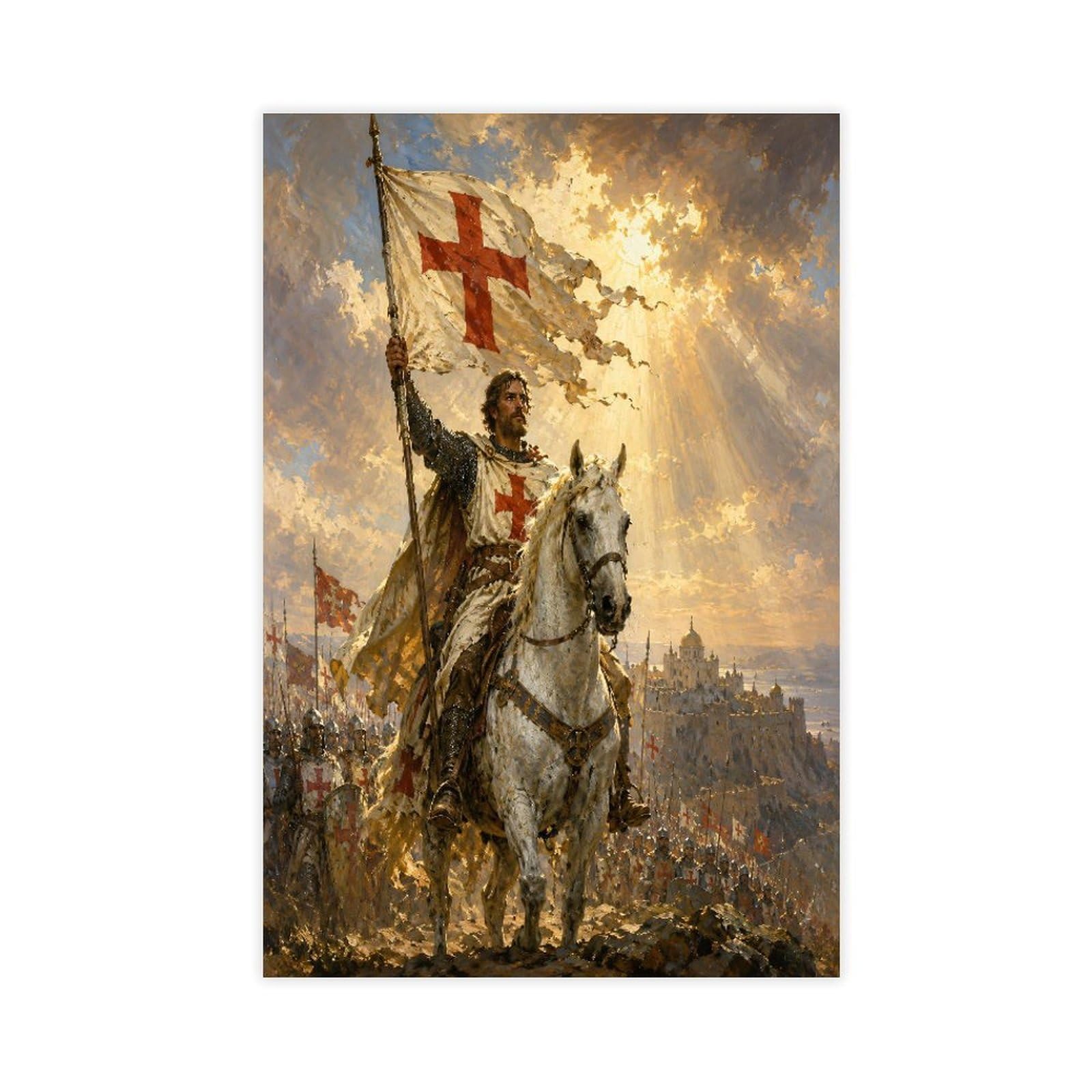 H3b8u2y5 Unframe-Style-15 Crusader Knight Canvas Wall Art, Sunlit Banner Apartment